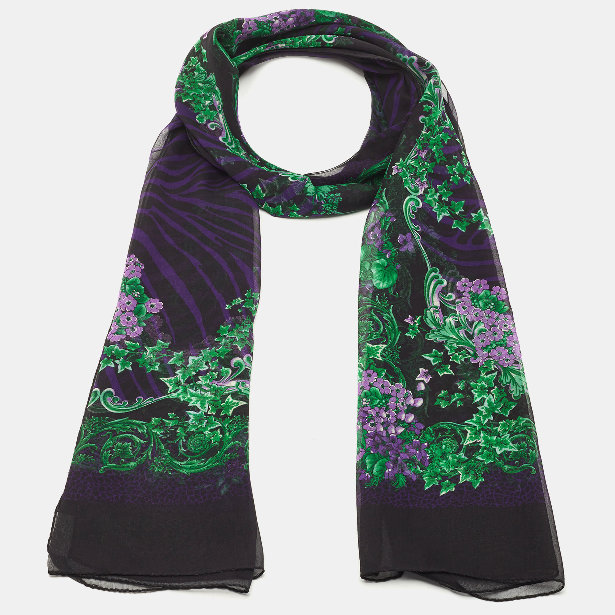 

Versace Black/Purple Floral Print Silk Stole