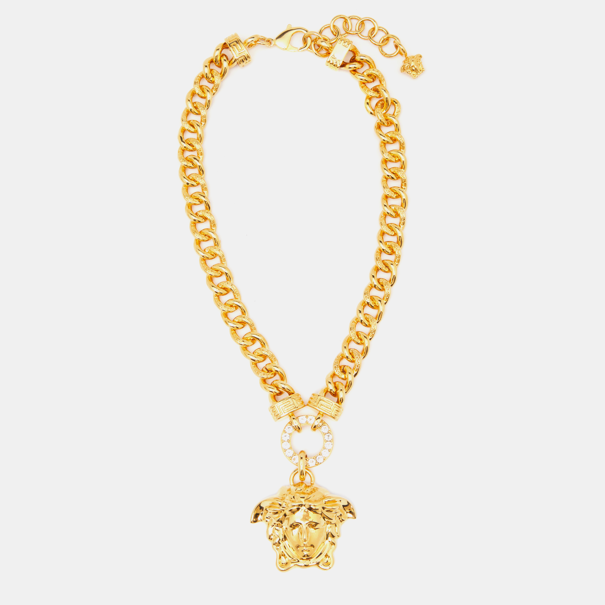 Pre-owned Versace Medusa Crystal Gold Tone Necklace