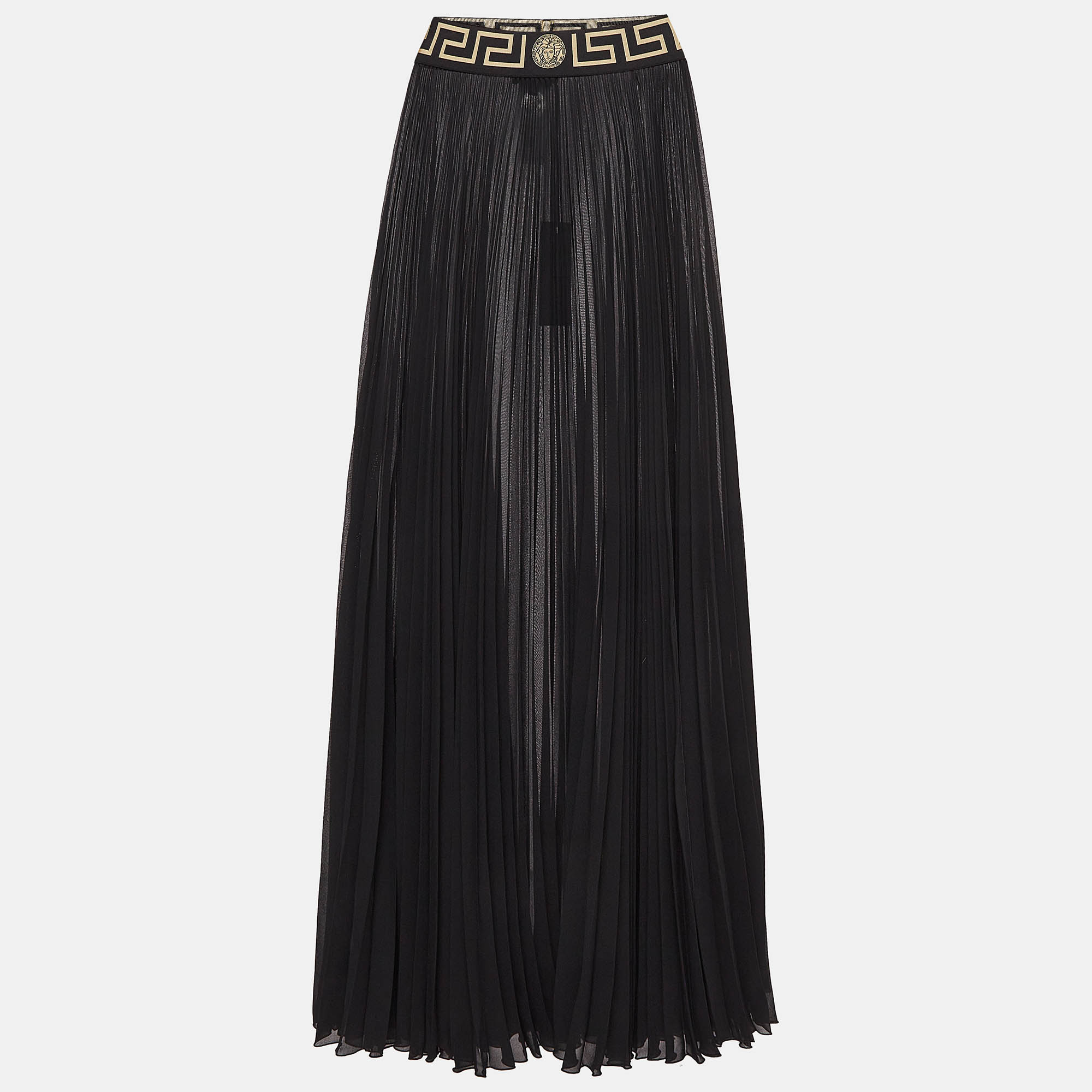 

Versace Black Sheer Crepe Pleated Maxi Skirt S