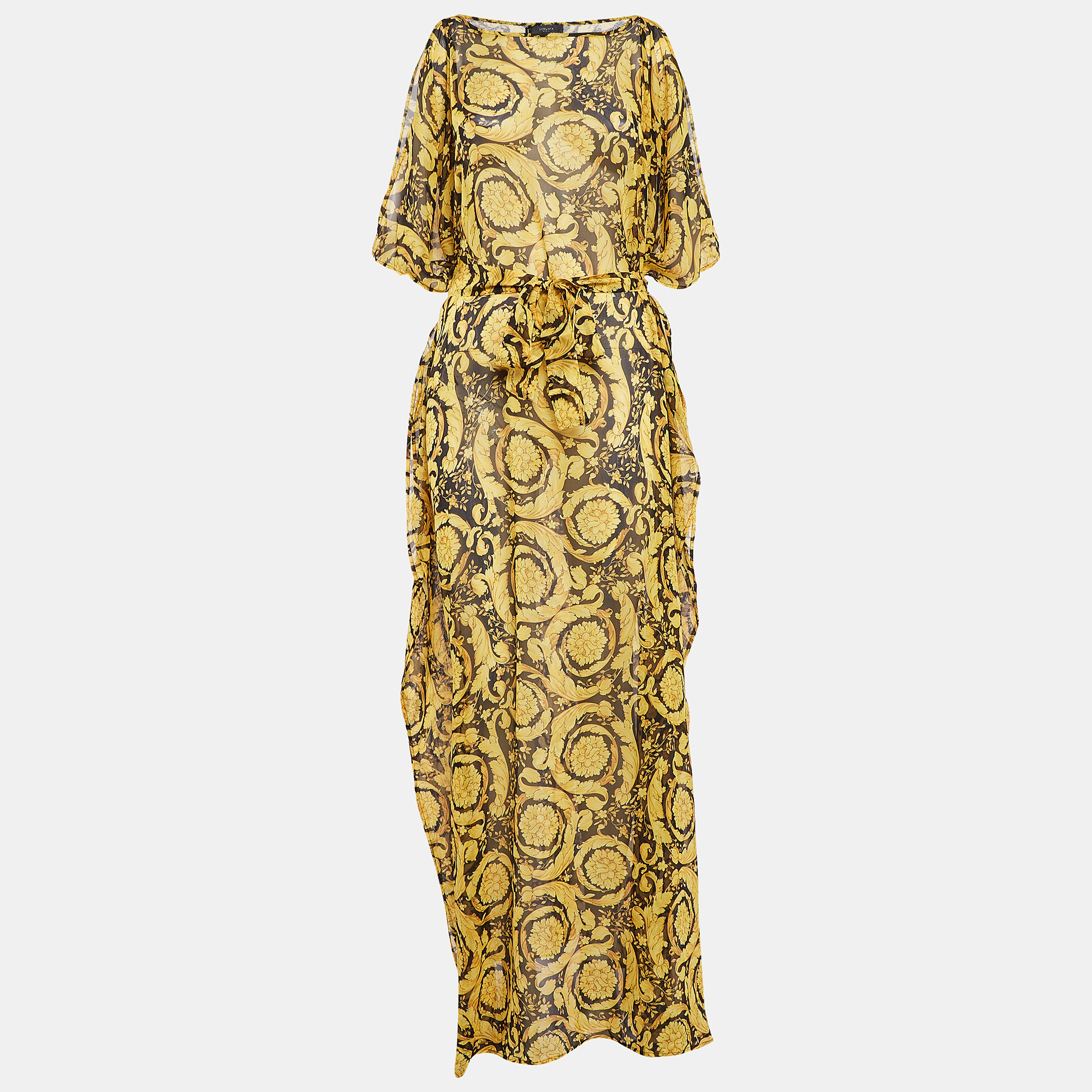 

Versace Yellow Barocco Print Silk Beach Dress