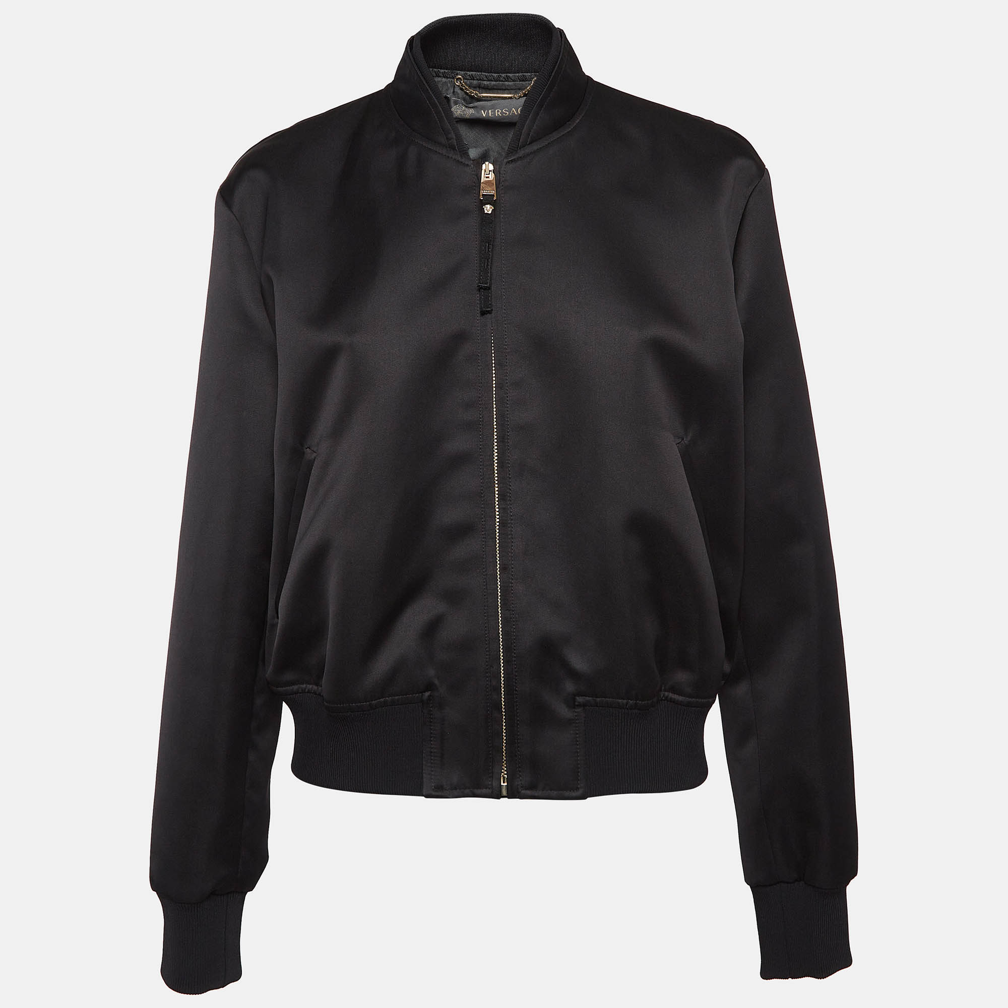 

Versace Black Medusa Embroidered Satin Bomber Jacket M