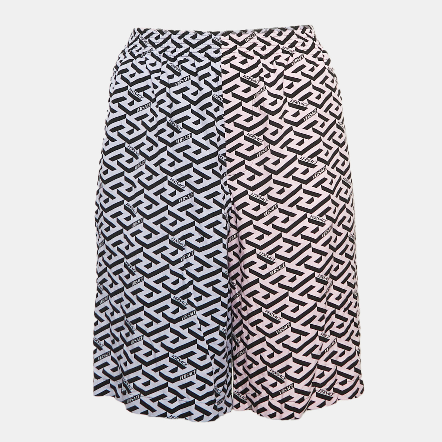 

Versace Pink/Purple Logo Print Crepe Shorts L