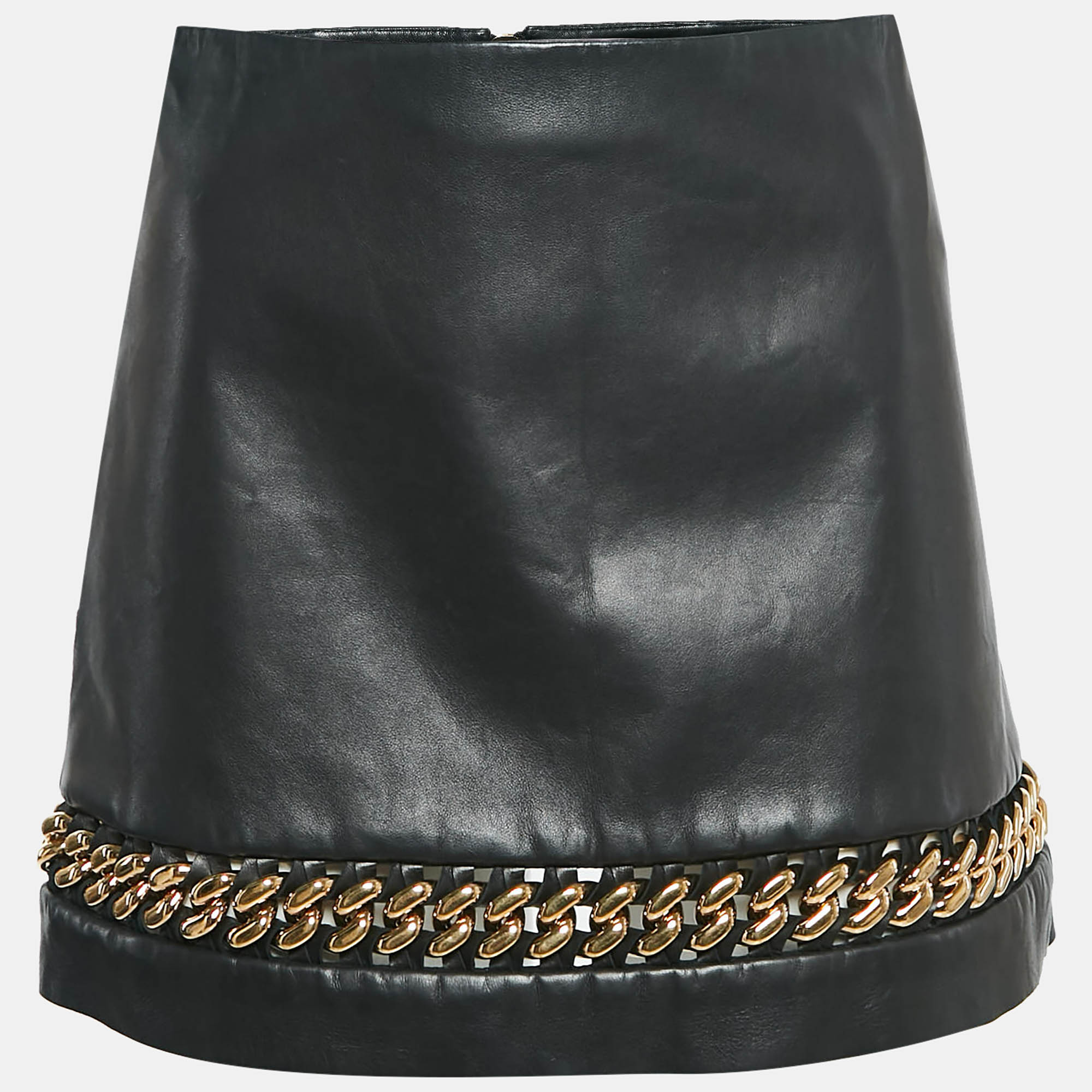 

Versace Black Leather Chain Insert Mini Skirt XS