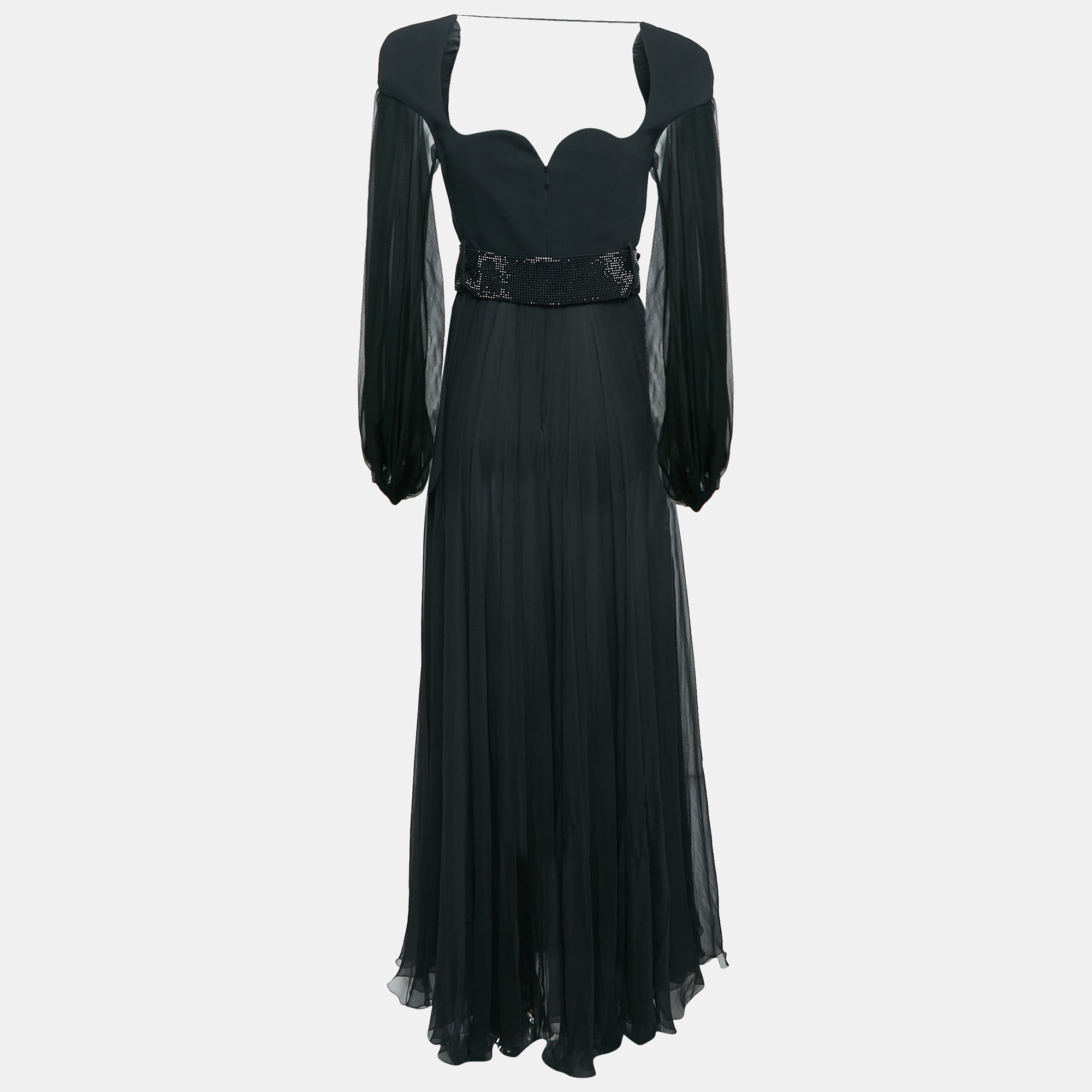 

Versace Black Crepe and Silk Rhinestone Belted Maxi Dress S