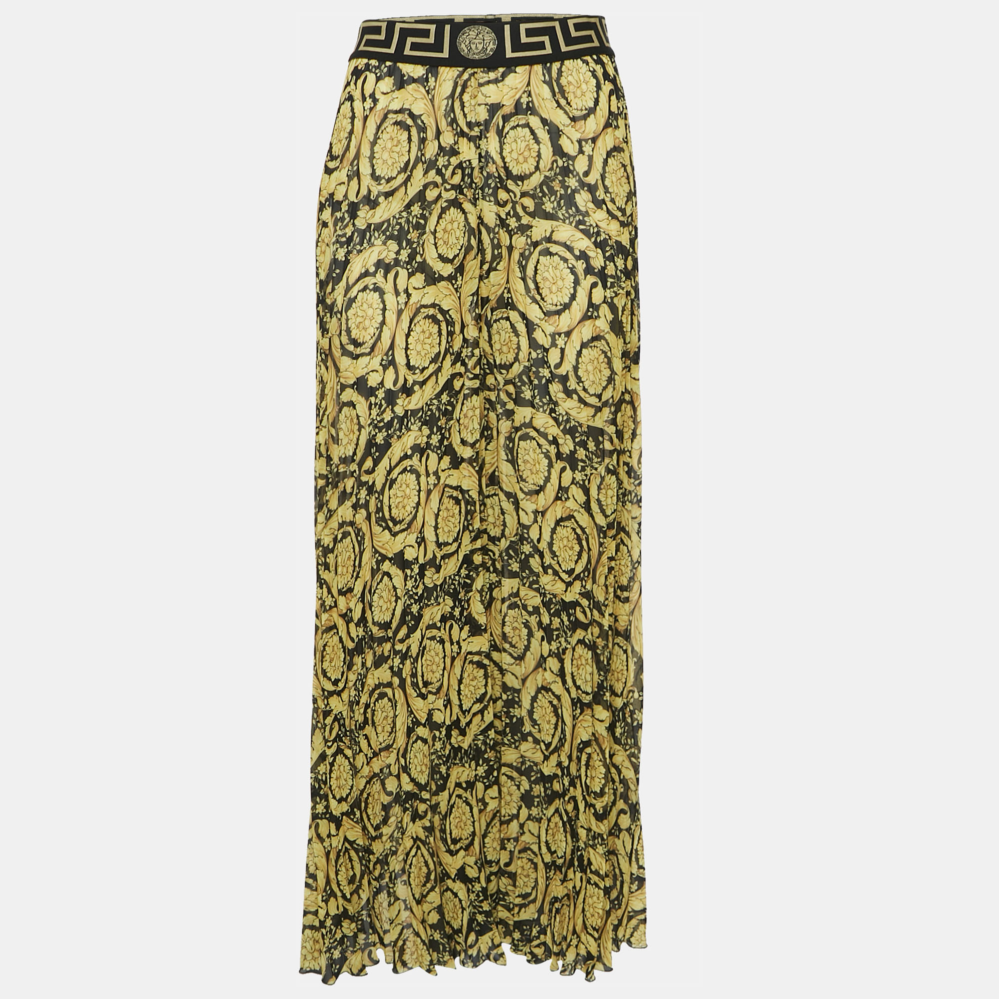 

Versace Yellow Baroque Print Chiffon Pleated Wide Leg Pants M