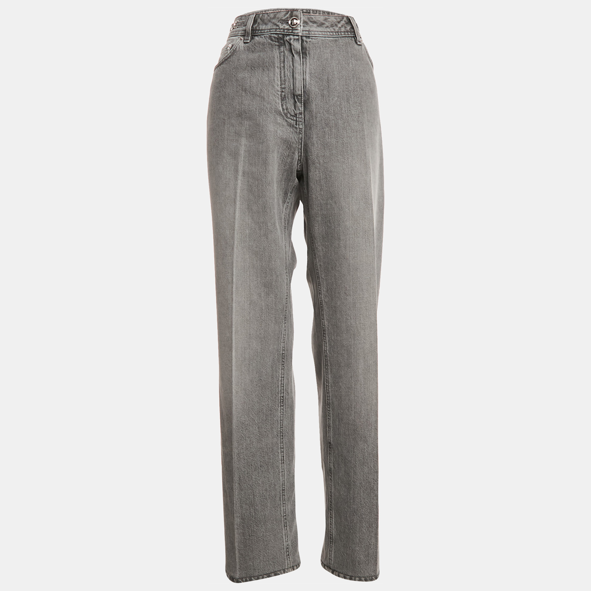 

Versace Grey Stone Washed Denim Medusa Detail Straight Leg Jeans M Waist 29"