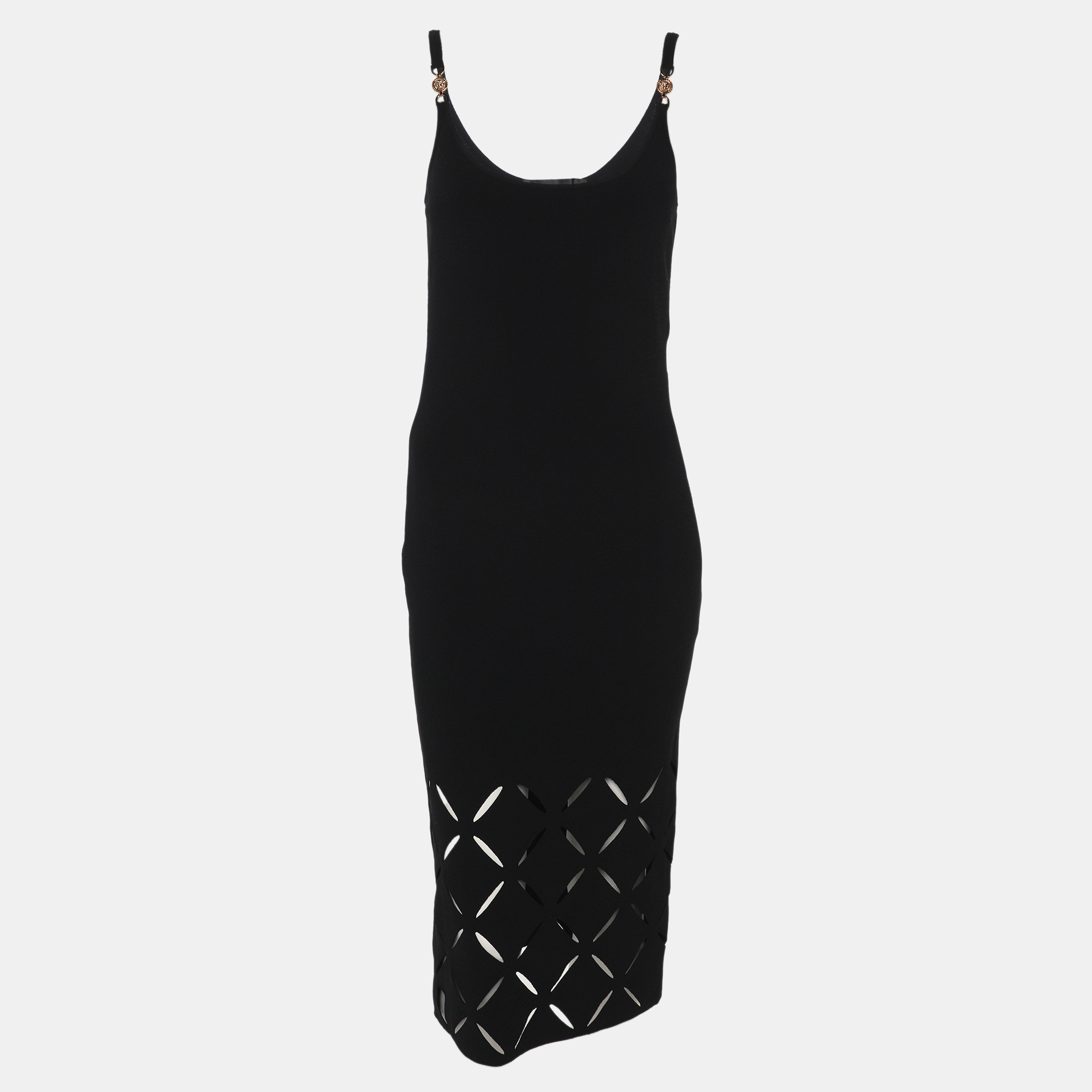 Versace Black Stretch Knit Cutout Detail Sleeveless Dress S