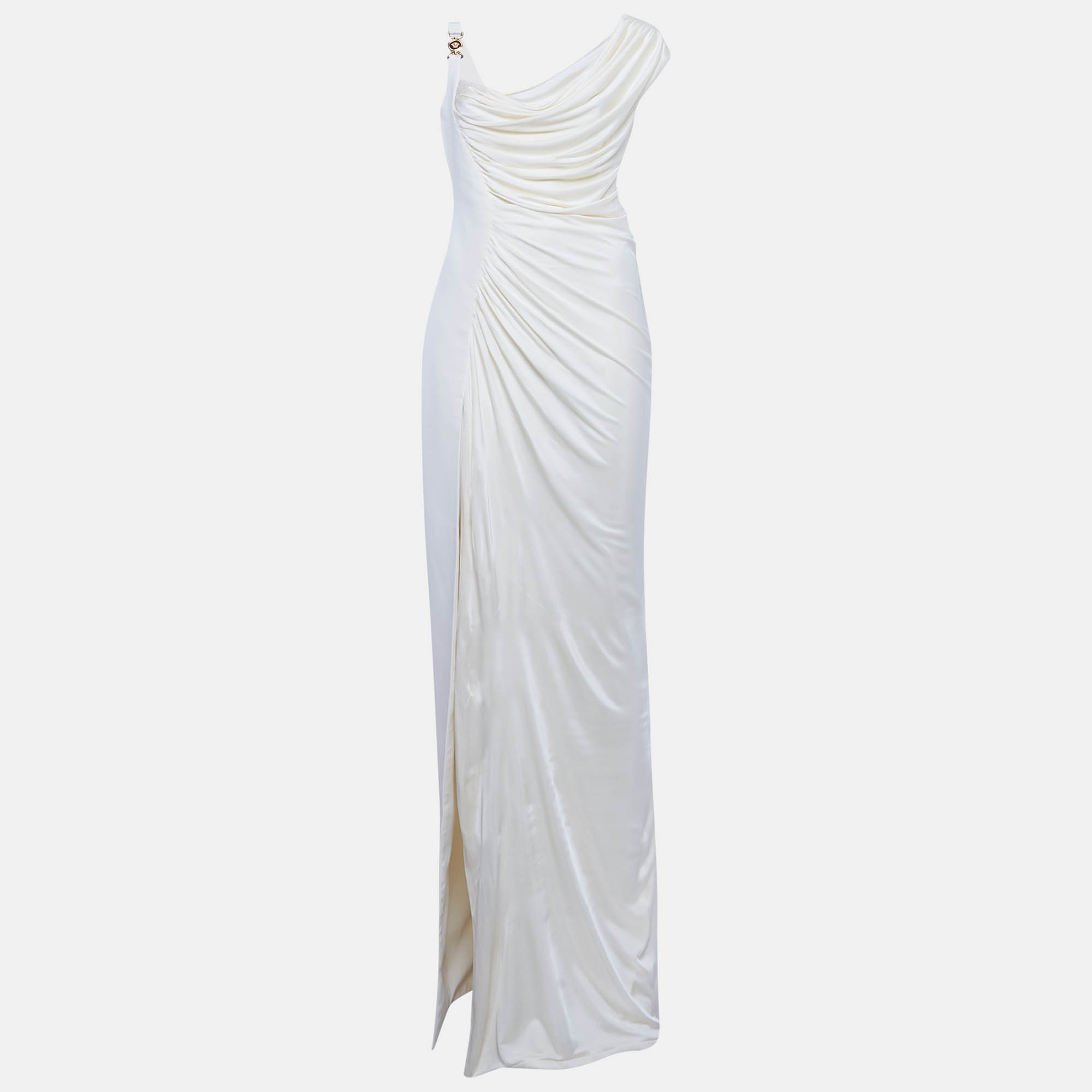 

Versace Cream Jersey and Crepe Medusa 95 Draped Gown L