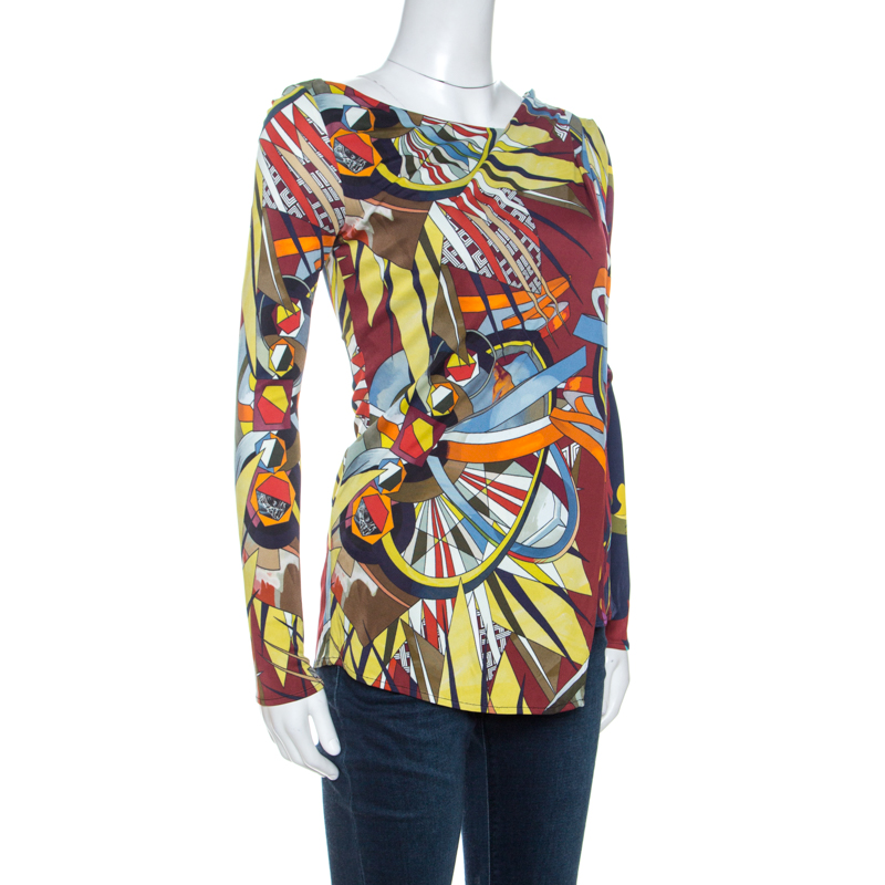 

Versace Collection Multicolor Print Jersey Faux Wrap Top