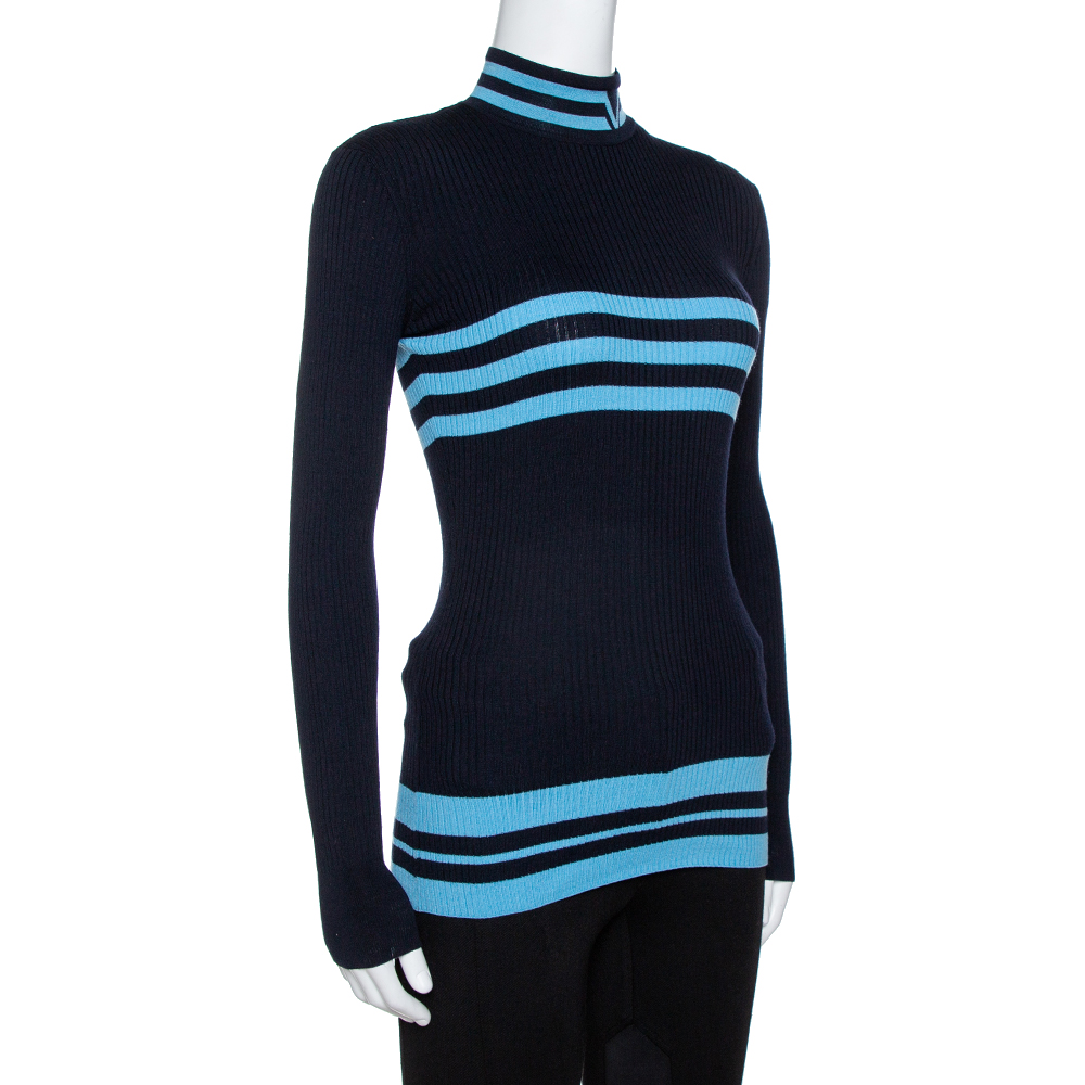

Versace Navy Blue Striped Wool Rib Knit Jumper