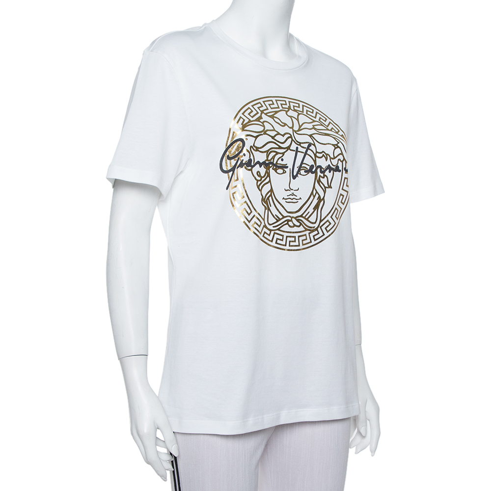 

Versace White Medusa Signature Printed Cotton Crewneck T-Shirt