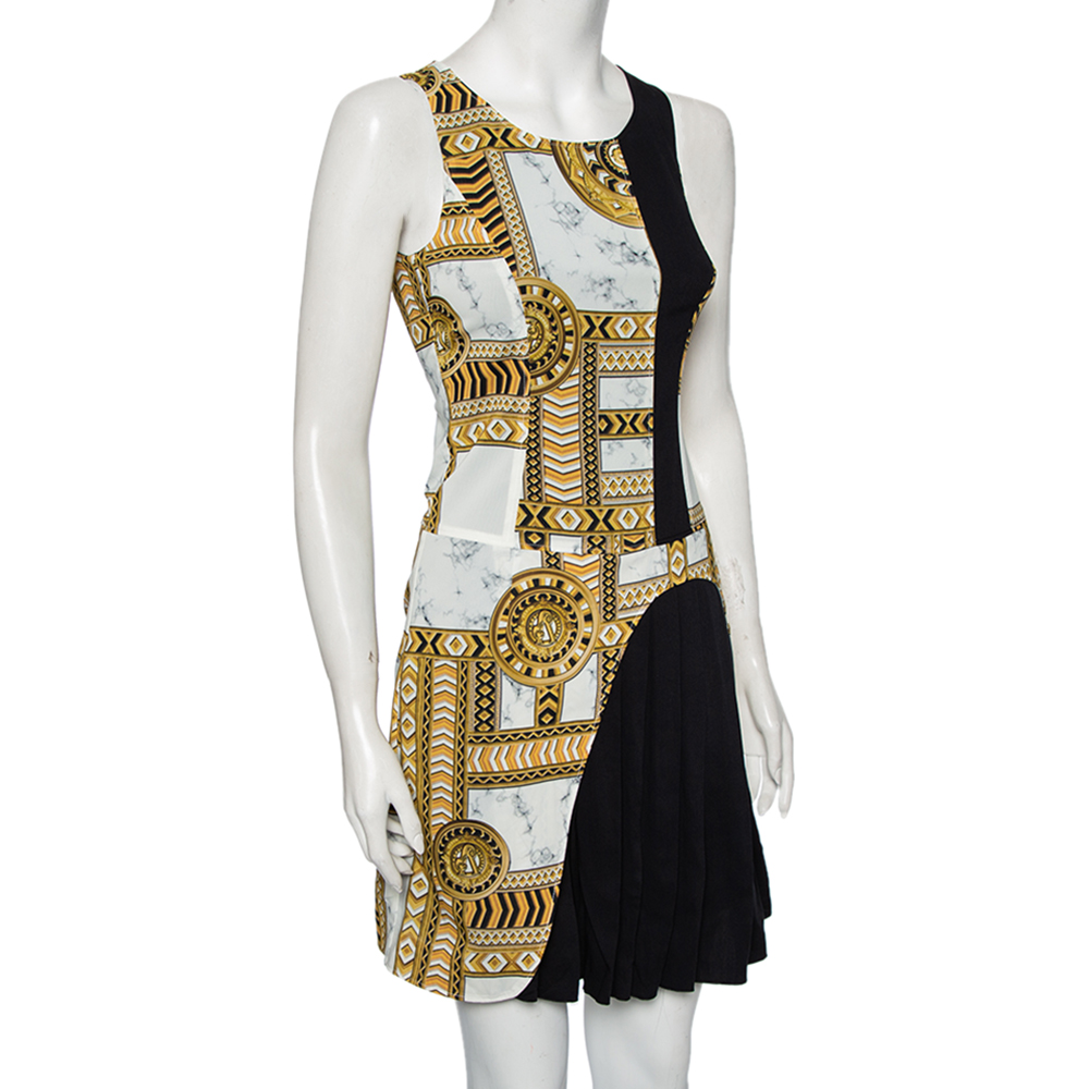 

Versace Black Printed Contrast Pleated Panel Detail Sleeveless Mini Dress