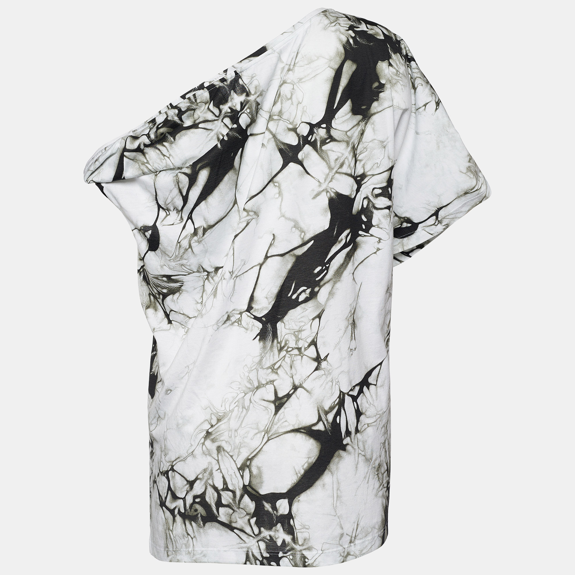 

Versace Monochrome Tie-Dye Print Jersey Asymmetric T-Shirt, White