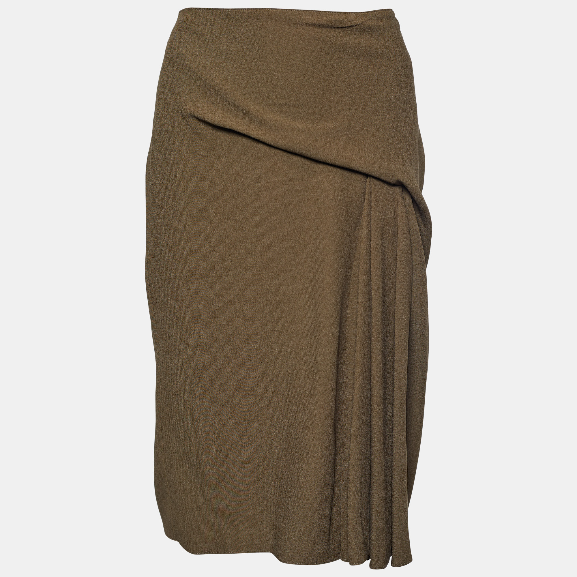 

Versace Moss Green Crepe Draped Knee-Length Skirt