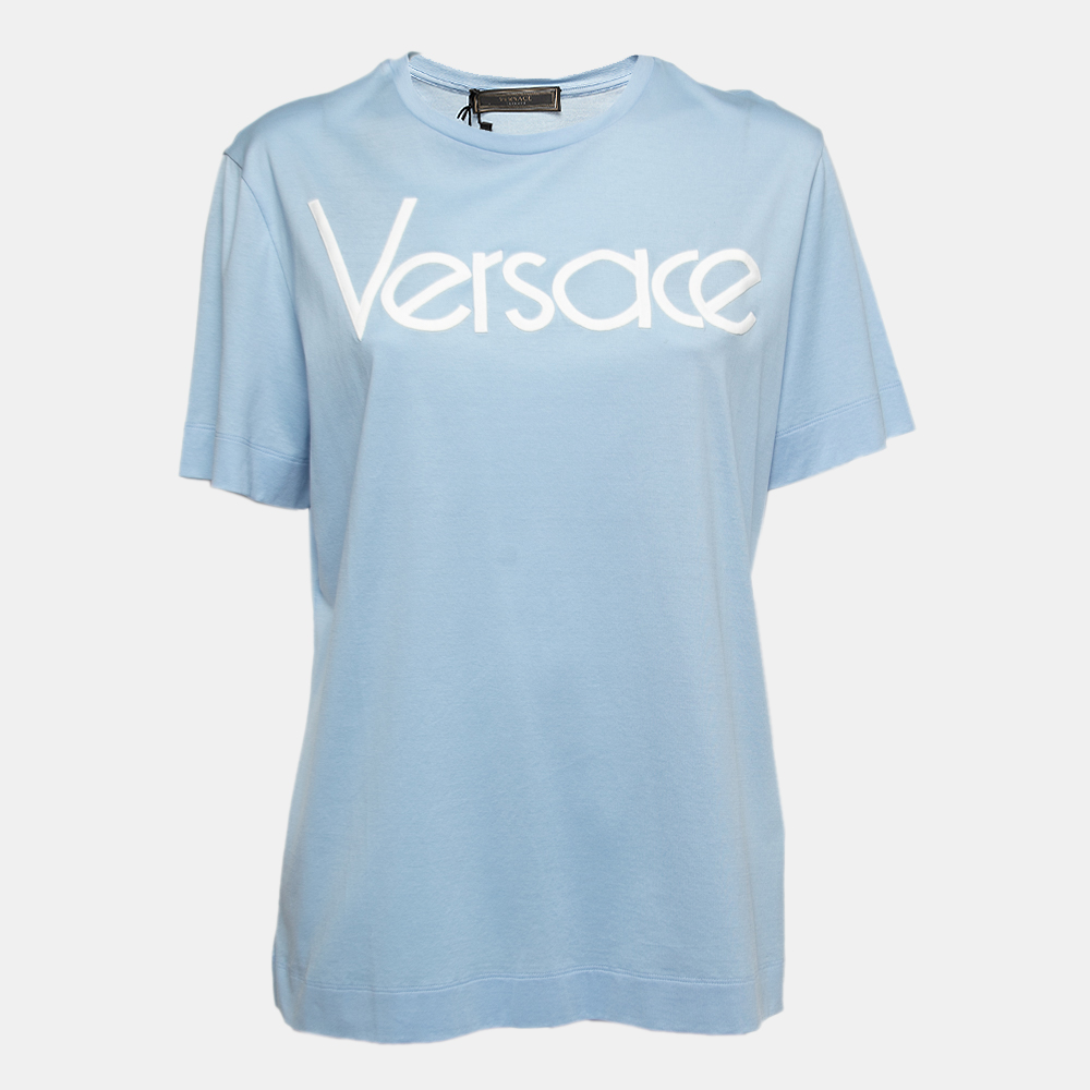 

Versace Light Blue Cotton Logo Embroidered Tribute T-Shirt M