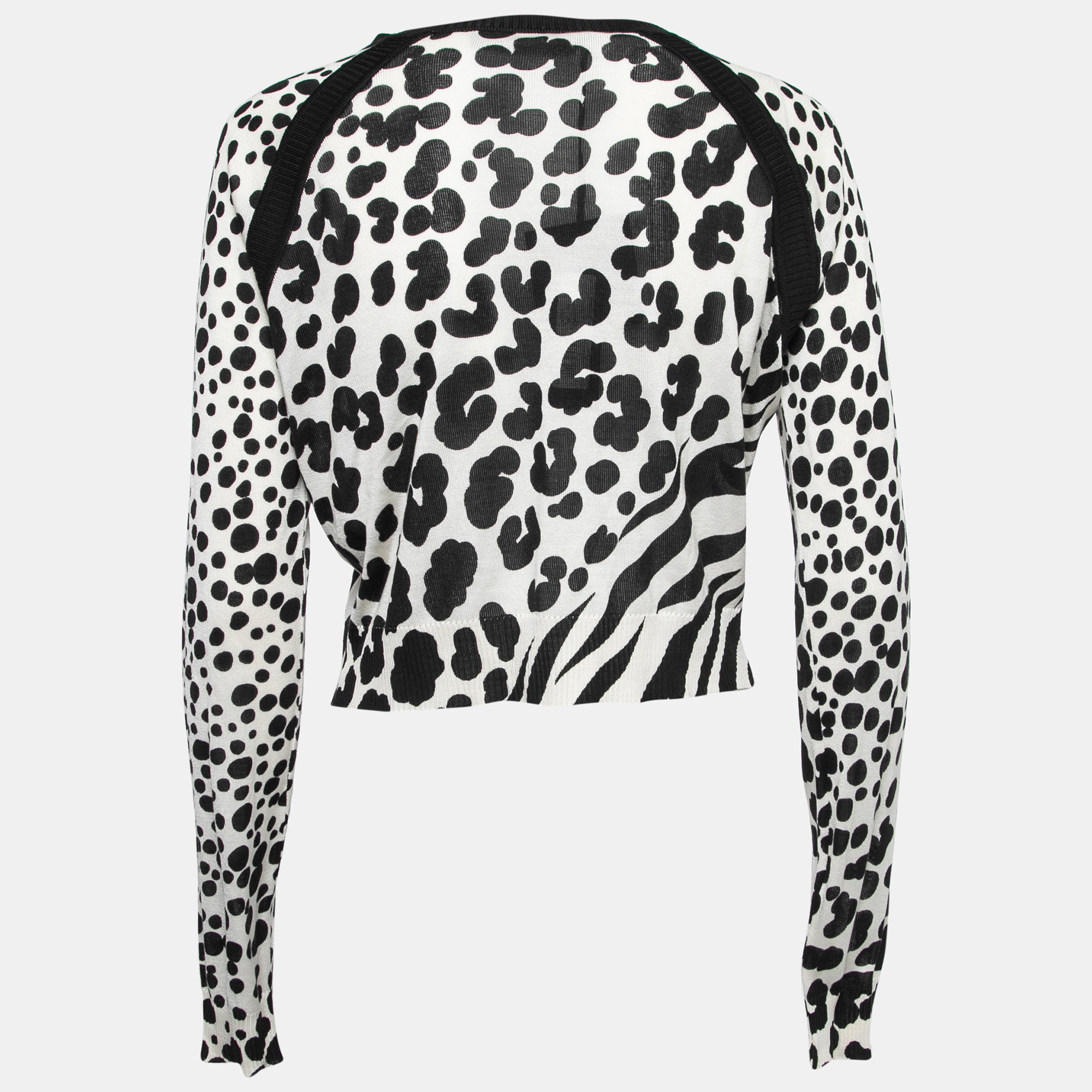 

Versace Monochrome Striped & Circle Print Cropped Cardigan, Black