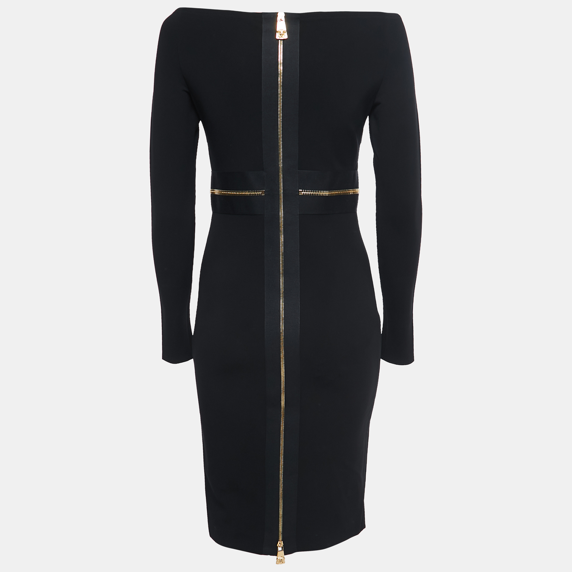 

Versace Black Knit Zipper Detail Off-Shoulder Dress
