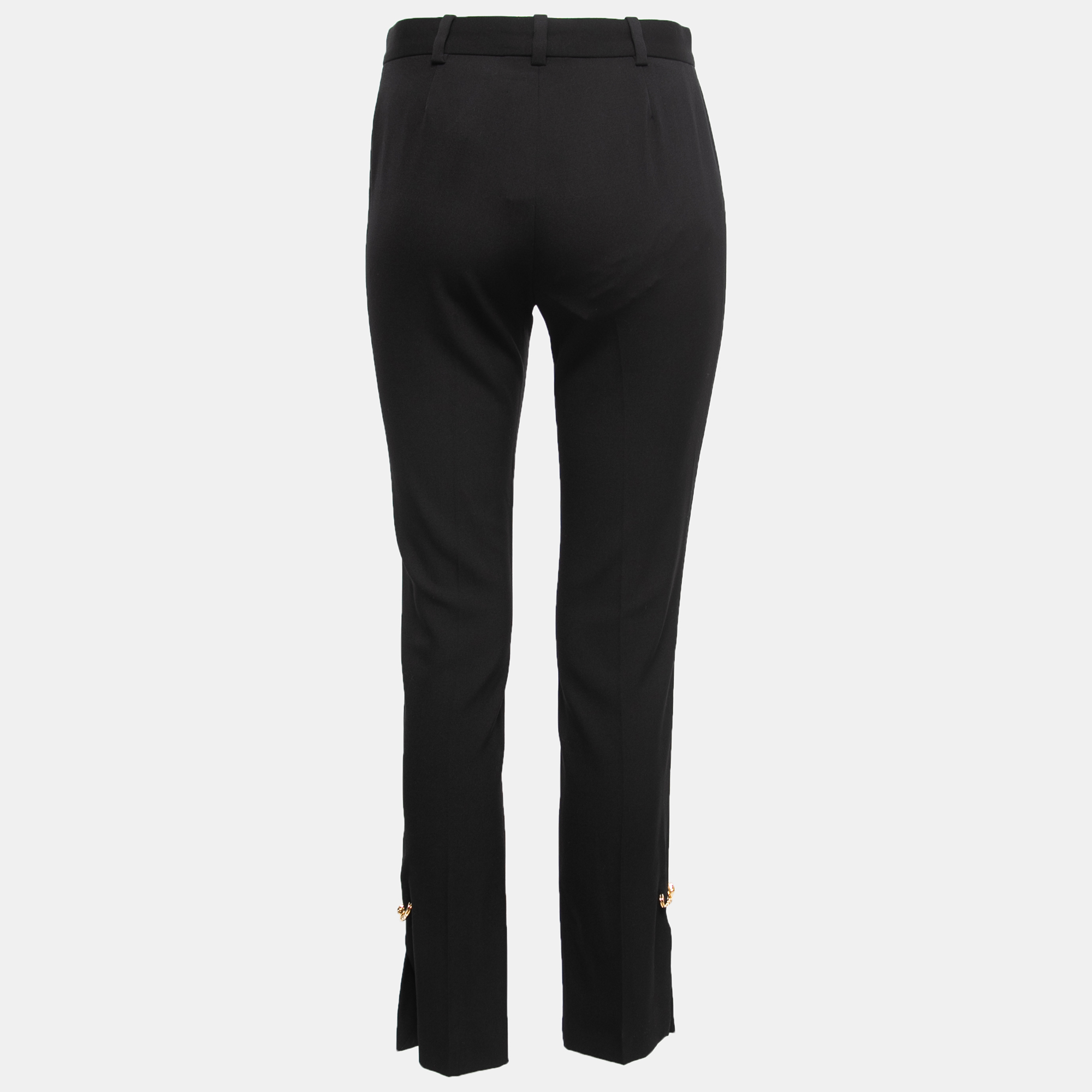 

Versace Black Wool Side Slit Safety Pin Accent Tailored Trousers