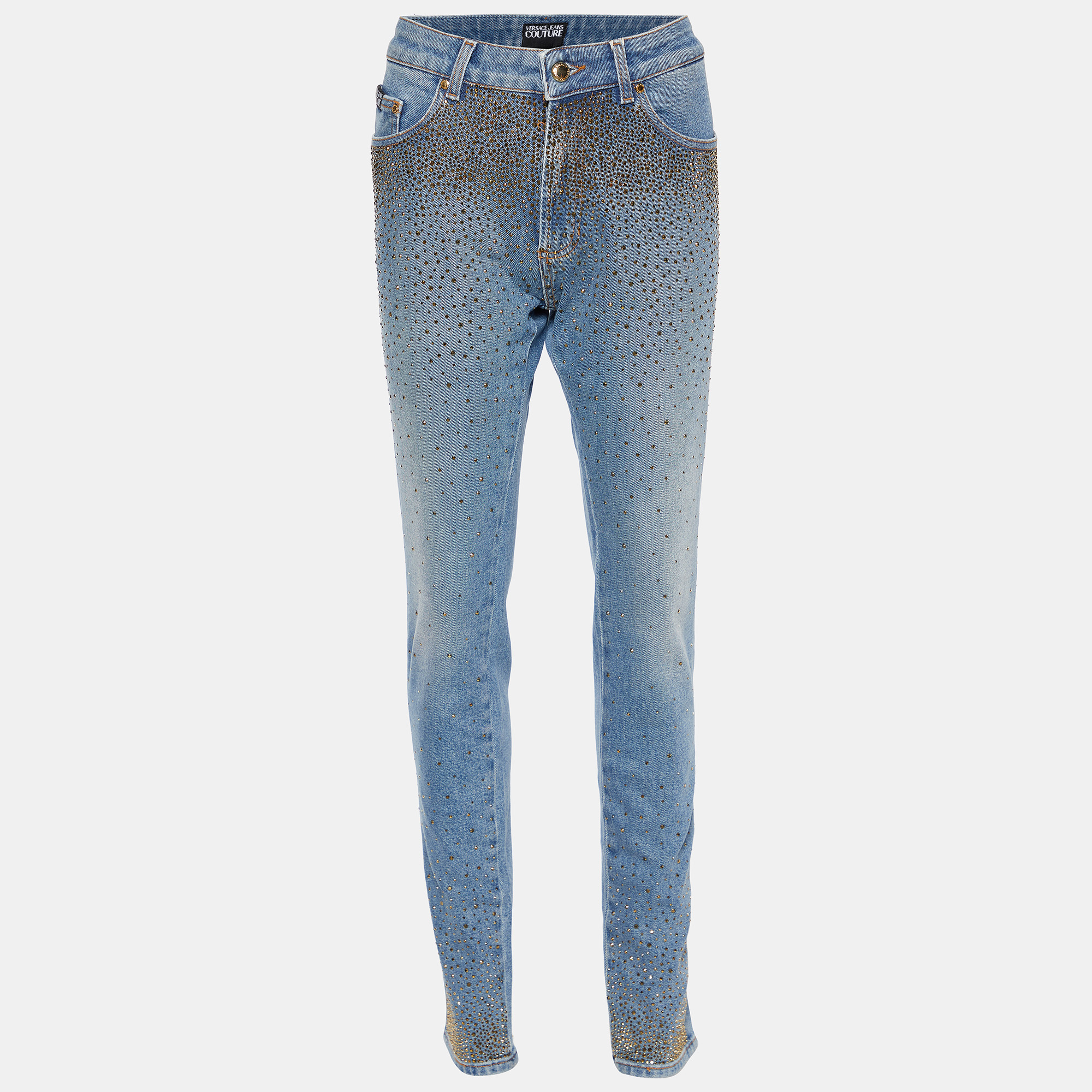 

Versace Jeans Couture Blue Rhinestone Embellished Denim Skinny Jeans