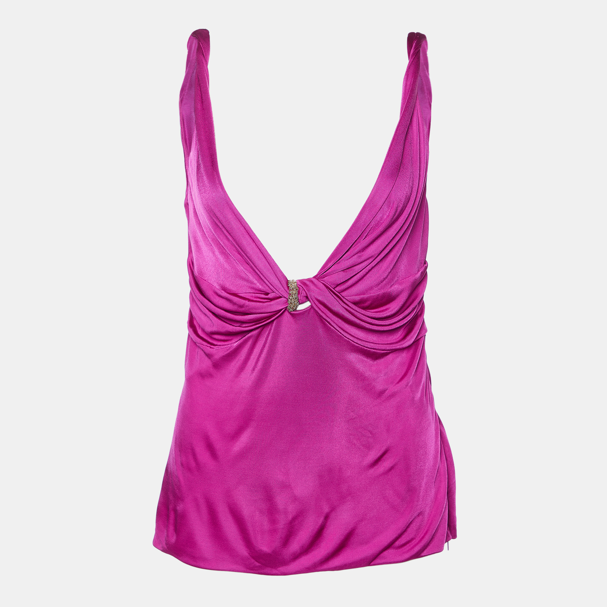 Pre-owned Versace Fuchsia Pink Jersey Knot Detail Sleeveless Top L