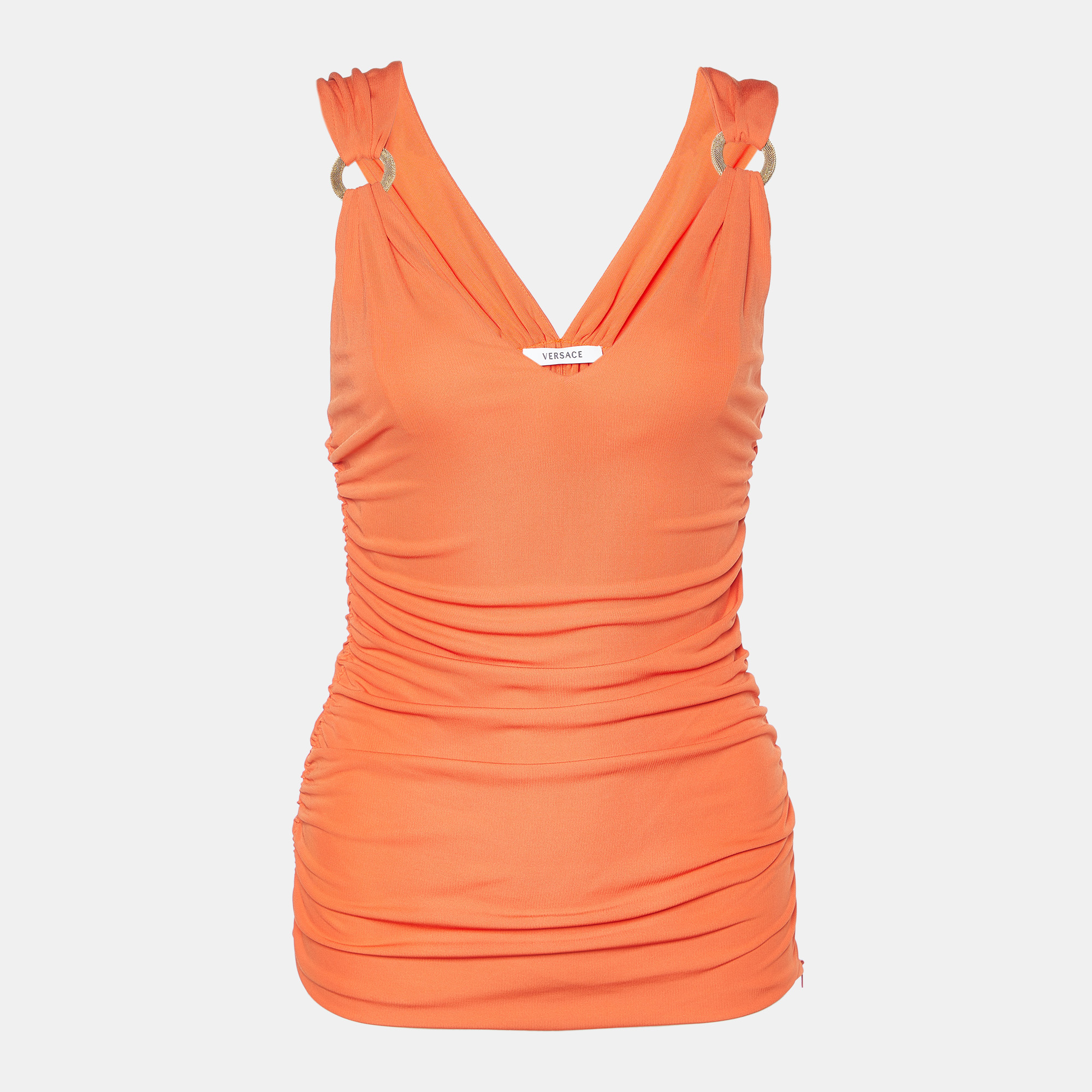 

Versace Orange Jersey Ruched Sleeveless Top S