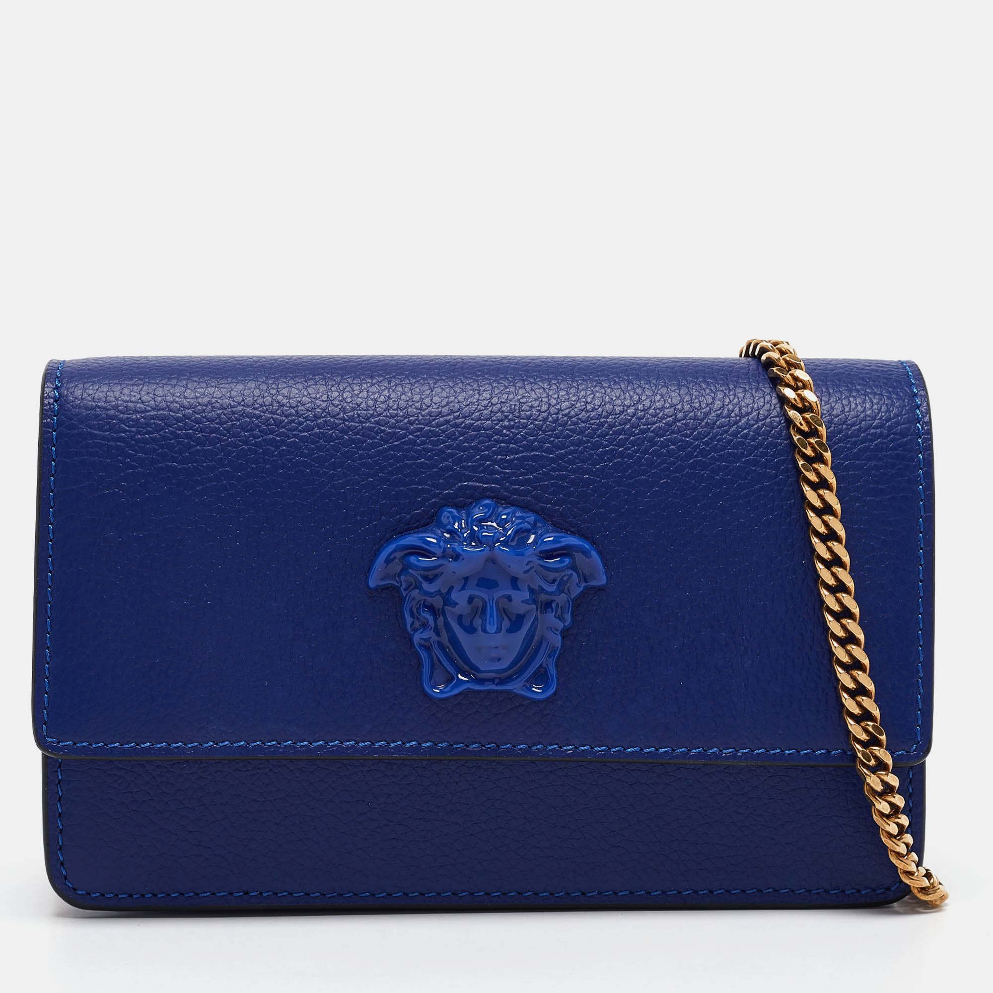 

Versace Blue Leather Palazzo Chain Clutch