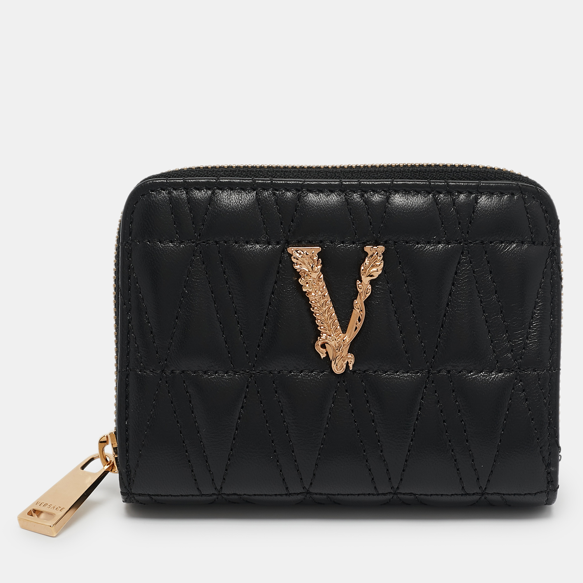 

Versace Black Leather Zip Around Compact Wallet