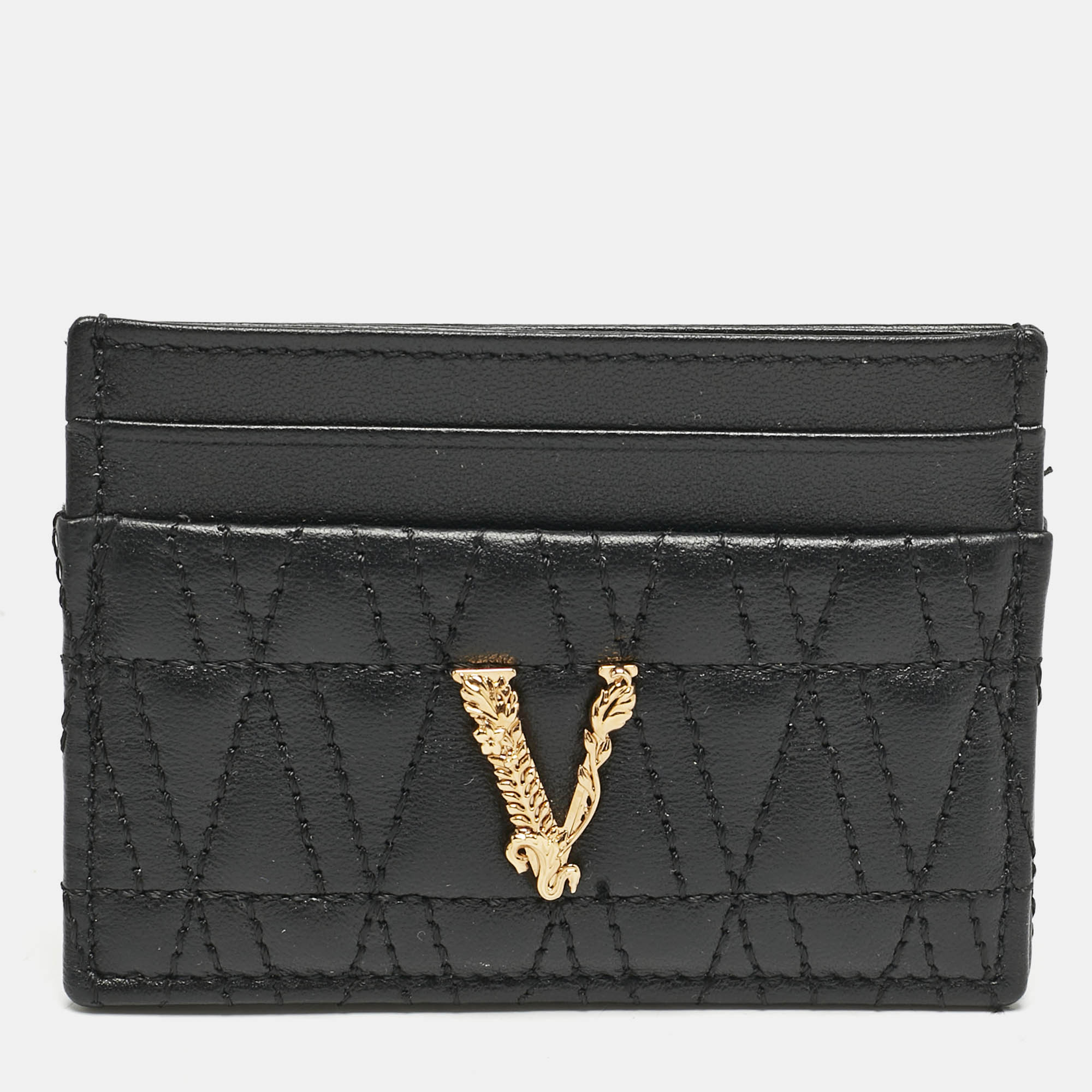 

Versace Black Quilted Leather Virtus Card Holder