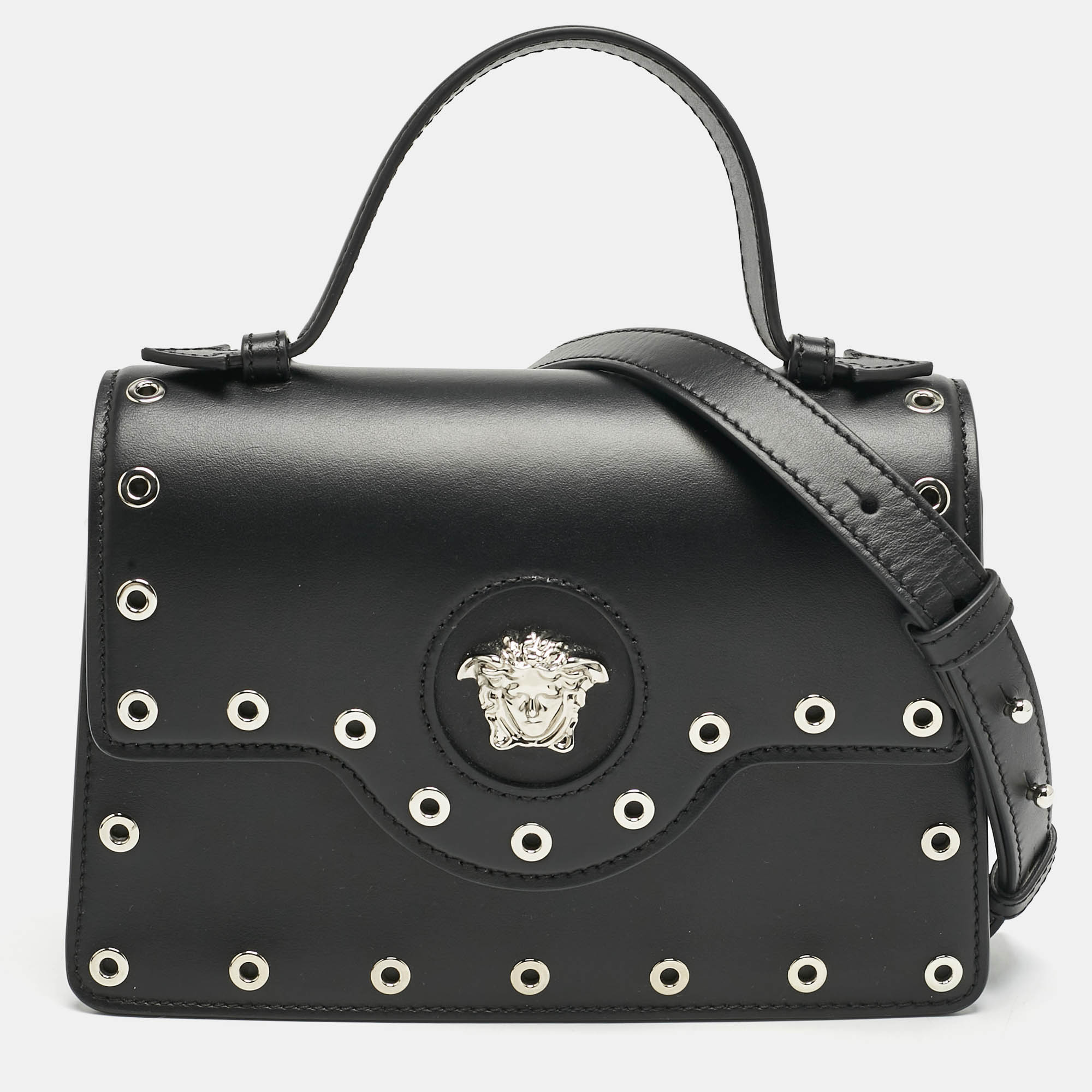 

Versace Black Leather Small Medusa Top Handle Bag
