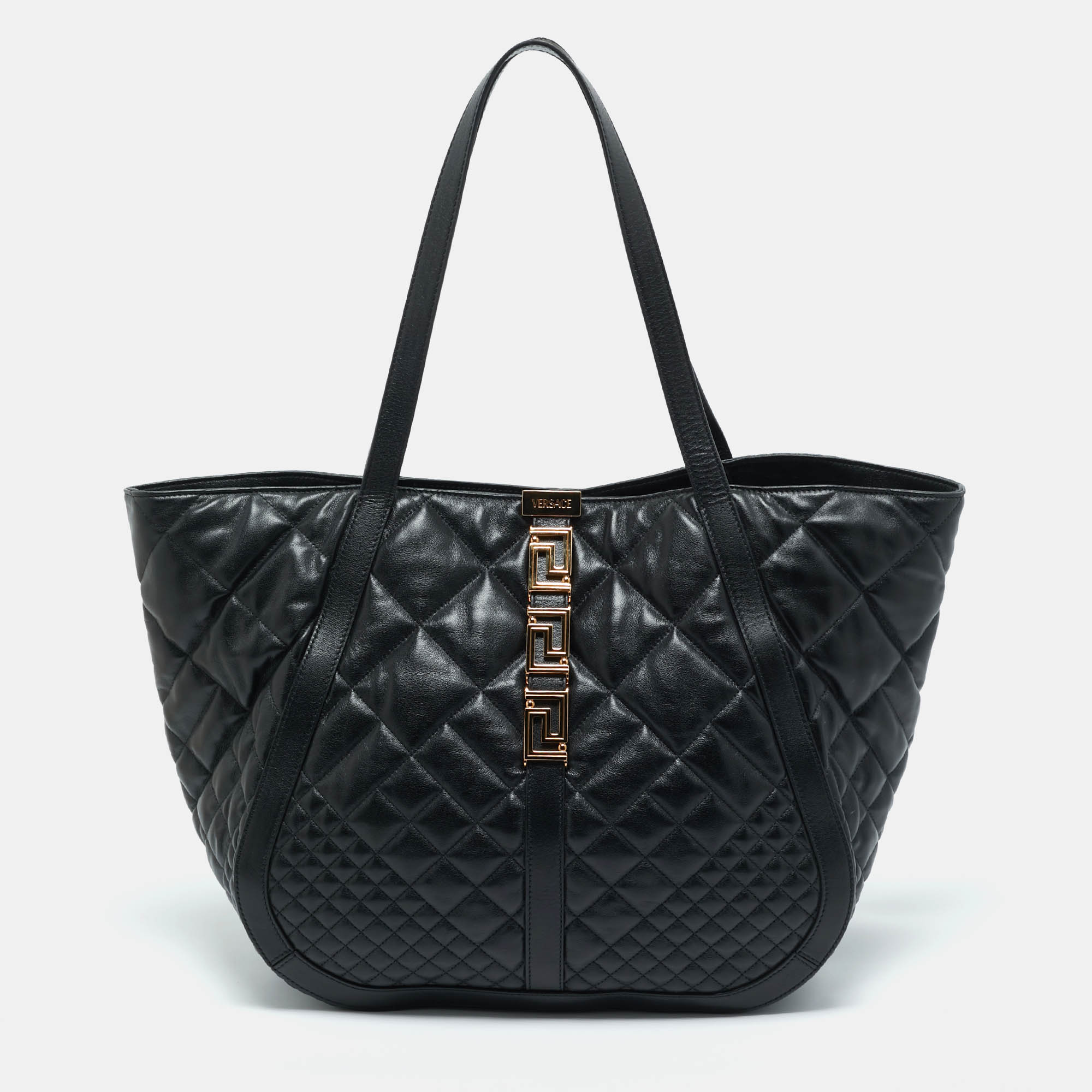 

Versace Black Quilted Leather  Greca Goddess Tote