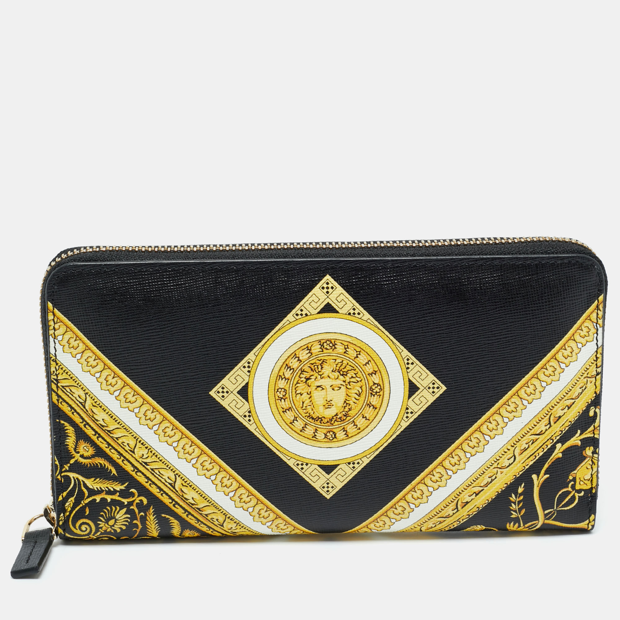 

Versace Black Baroque Print Leather La Medusa Zip Around Wallet