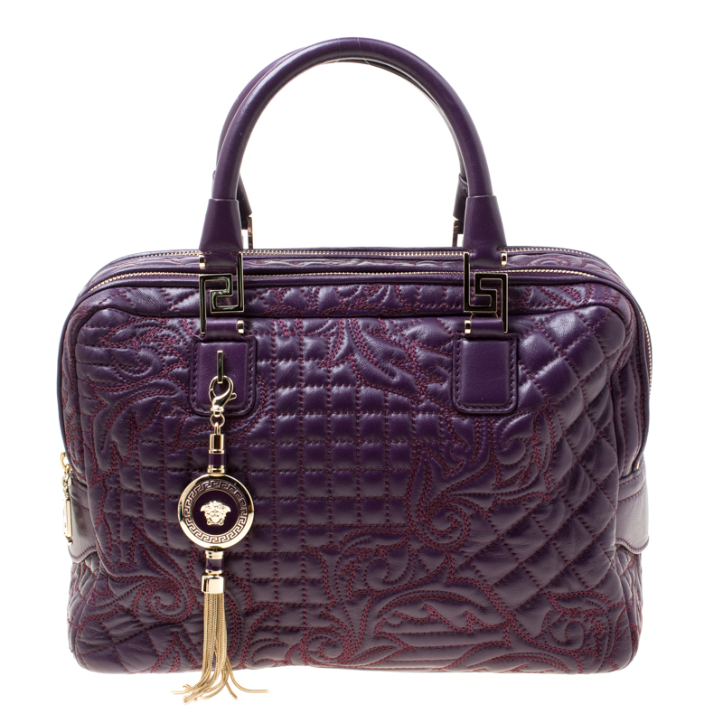 Versace Purple Leather Demetra Vanitas Top Handle Bag