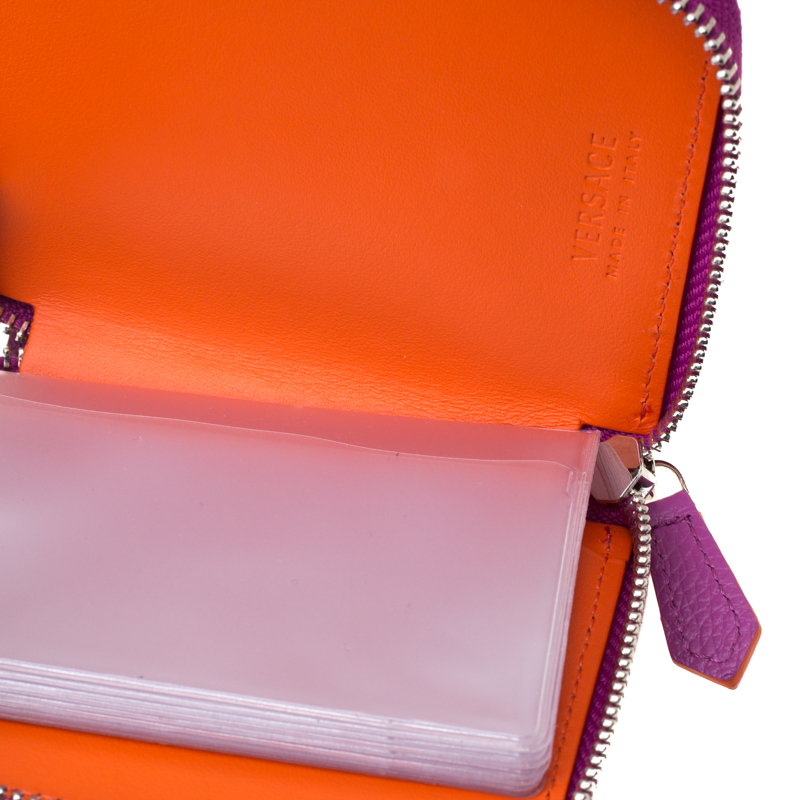 

Versace Magenta Leather Card Case Holder, Pink