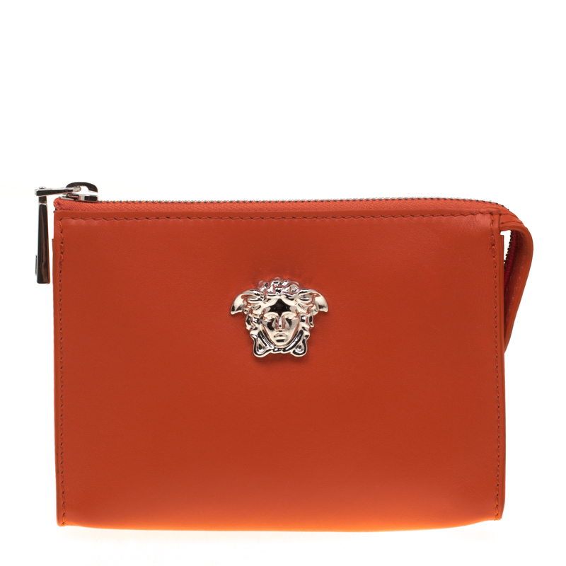 مملوكة مسبقًا Versace Orange Leather Medusa Pochette