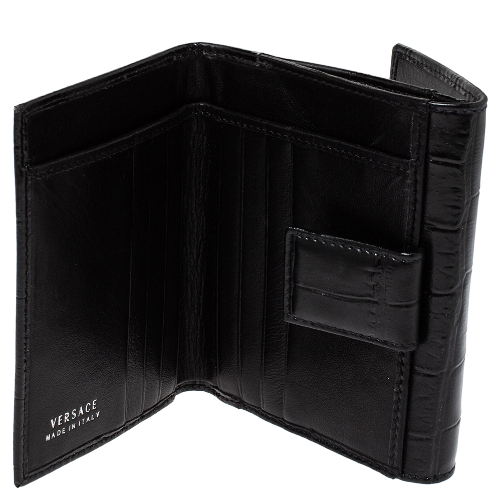 

Versace Black Croc Embossed Leather Medusa Flap Compact Wallet