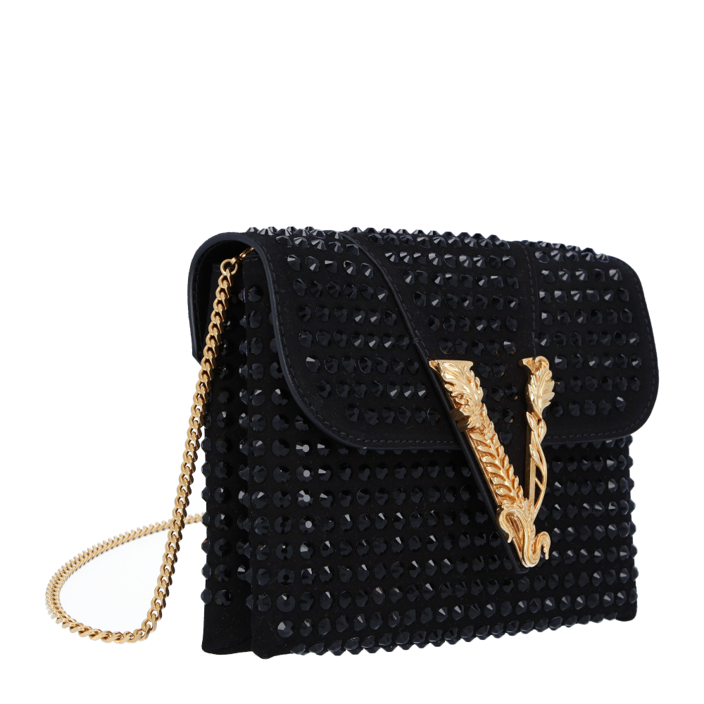 

Versace Black Studded Leather/Suede Embellished Virtus Crossbody Bag