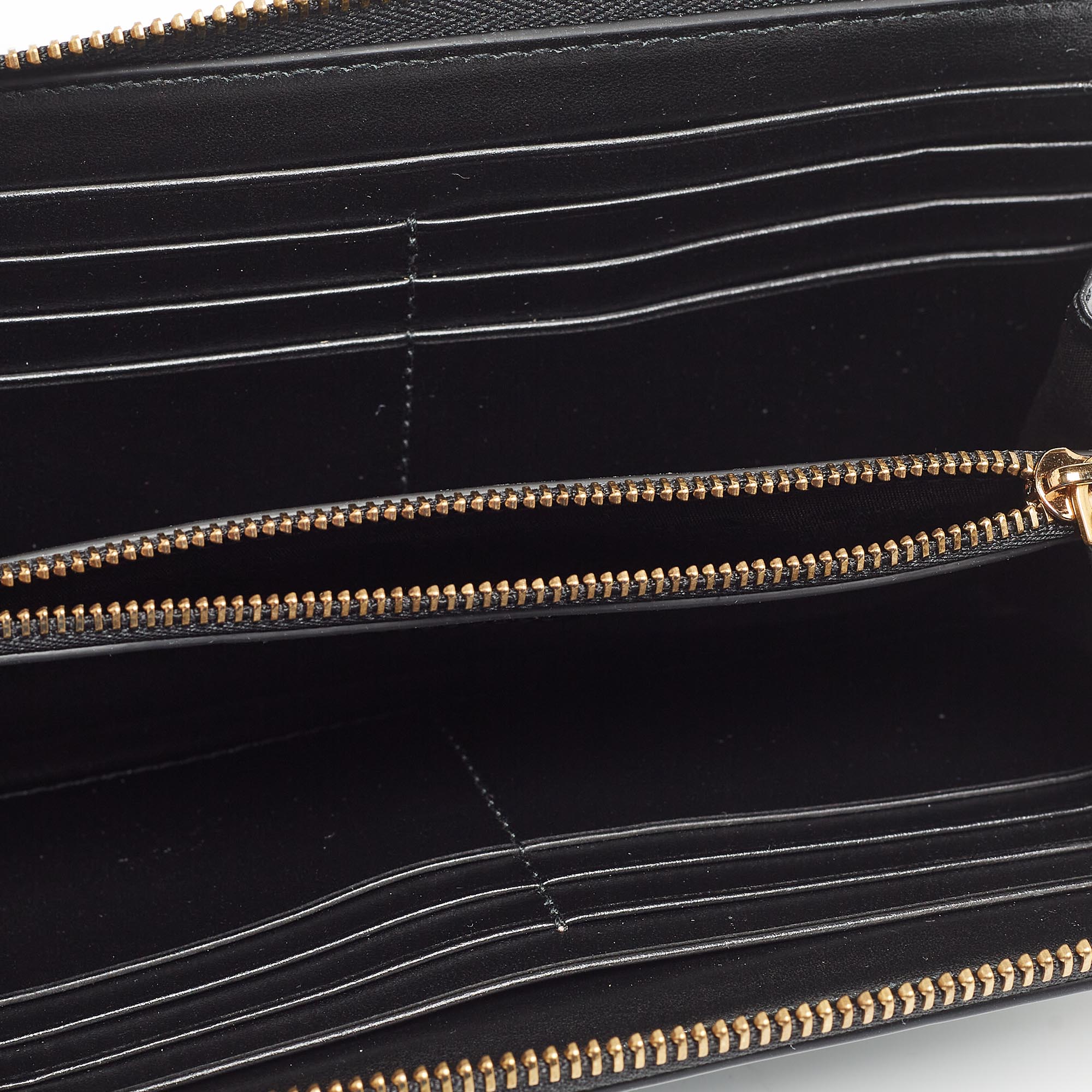 

Versace Black Leather Logo Zip Around Continental Wallet