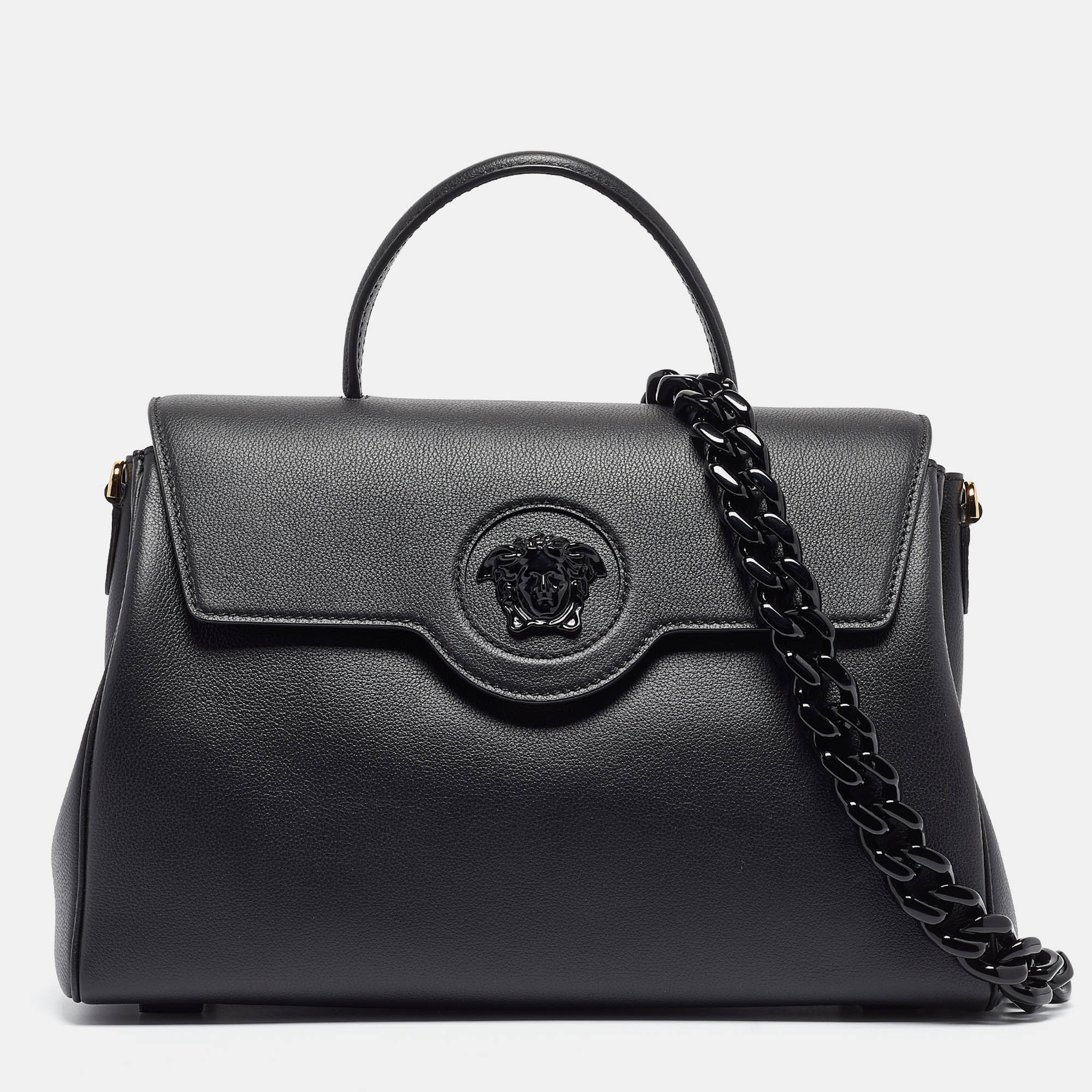

Versace Black Leather  La Medusa Top Handle Bag