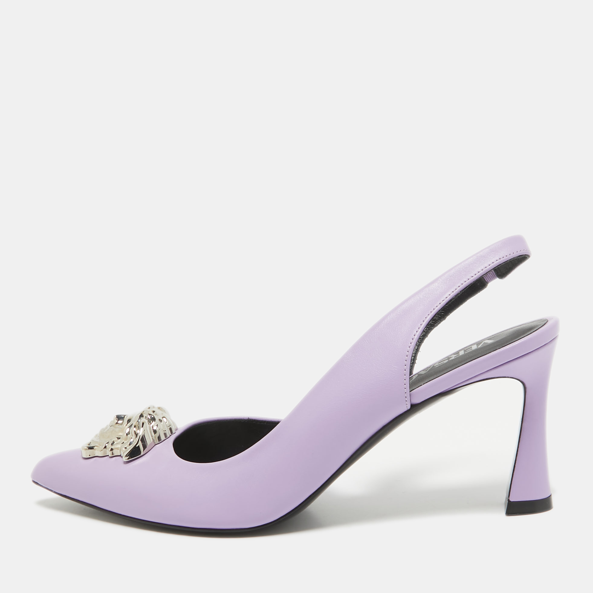 

Versace Purple Leather Medusa Slingback D'orsay Pumps Size