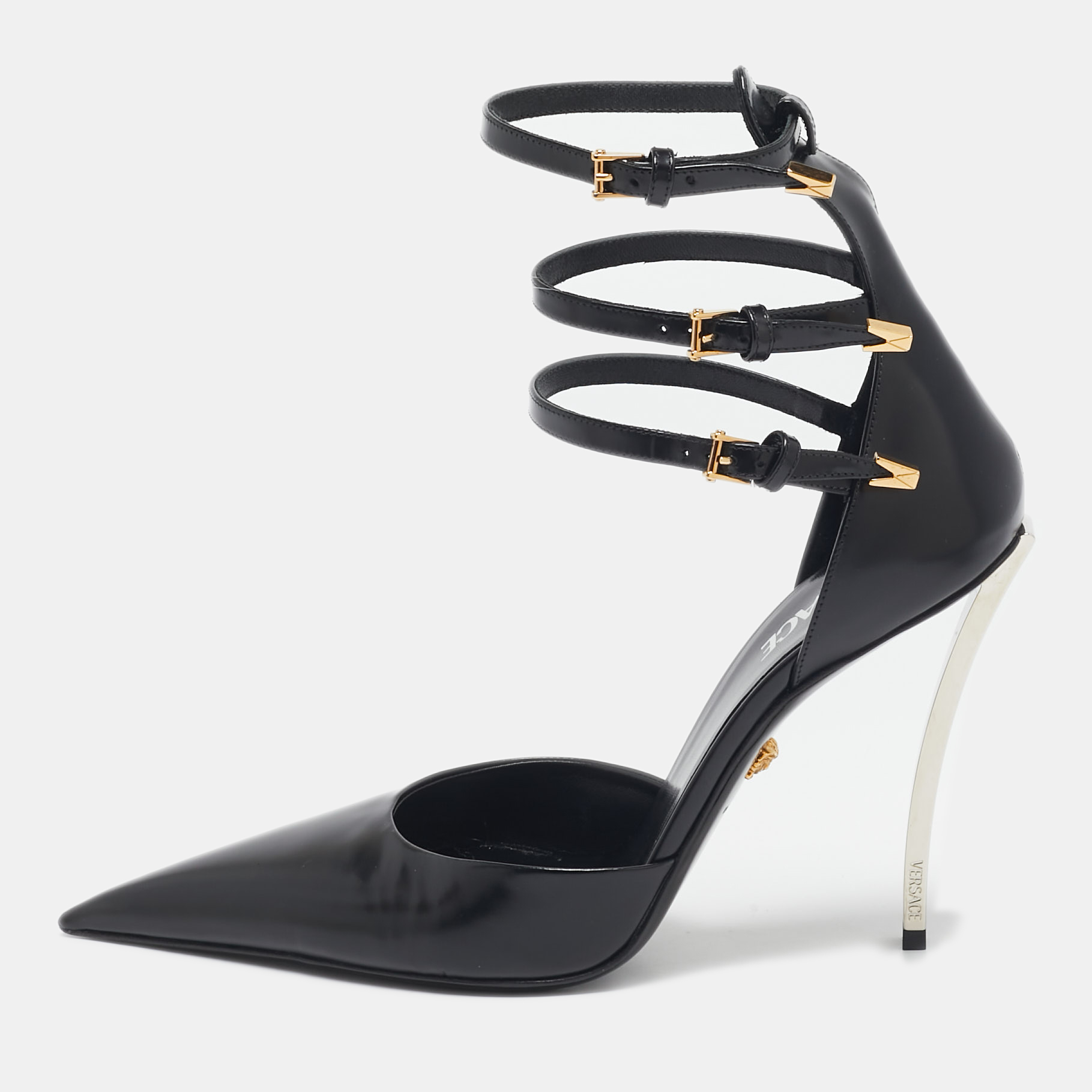 

Versace Black Brushed Leather Pin-Point Pumps Size