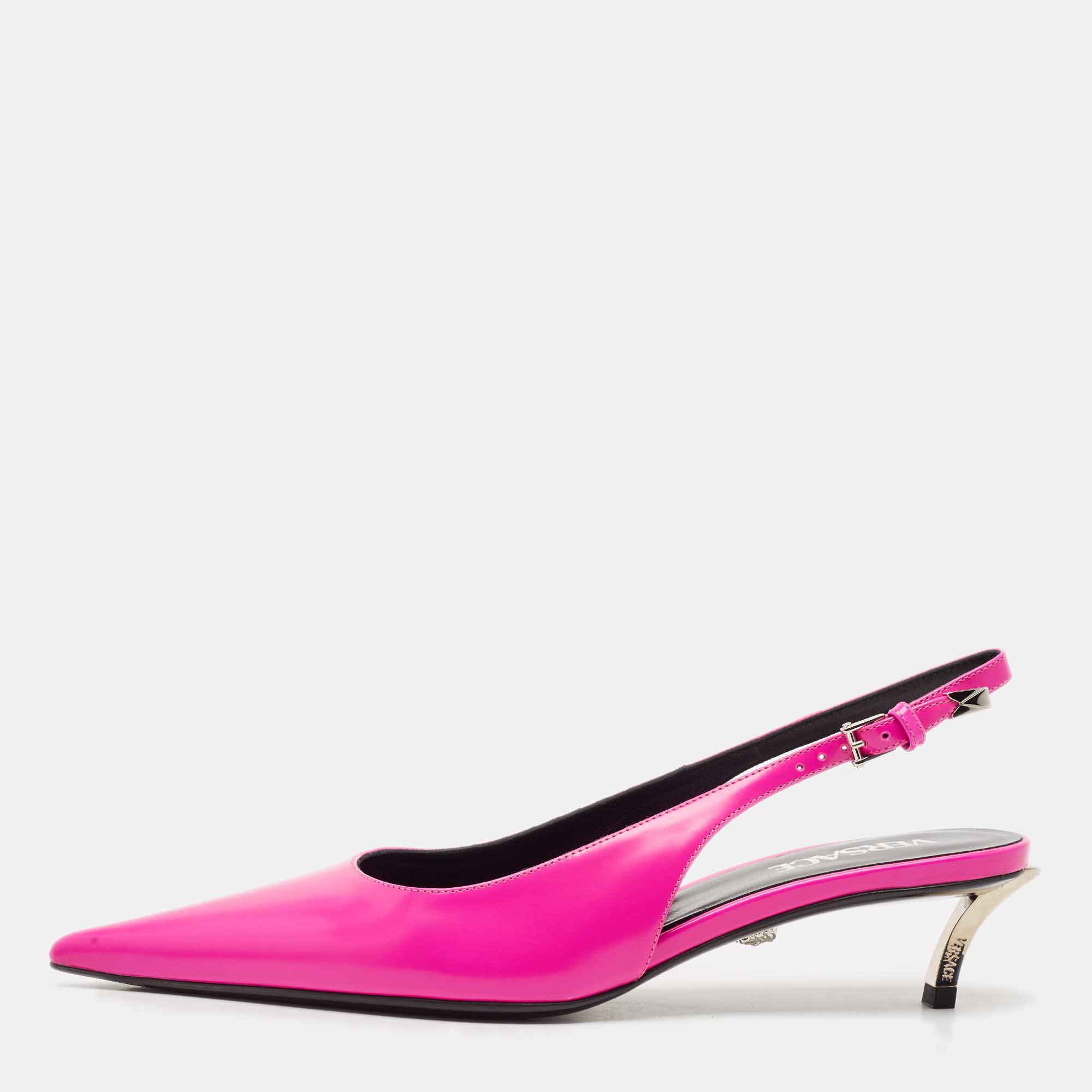 

Versace Pink Brushed Leather Pin-Point Slingback Pumps Size