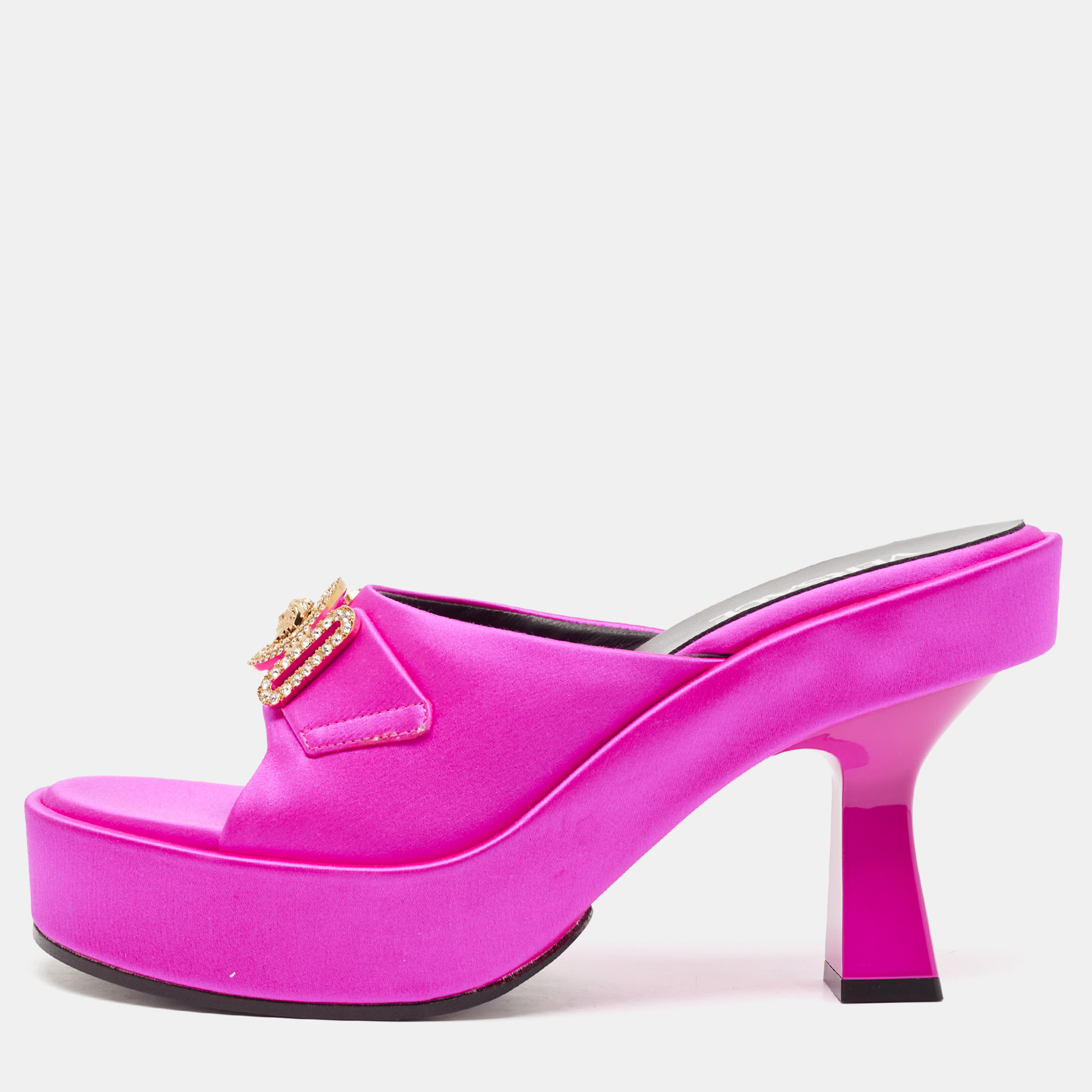 

Versace Fuchsia Satin Medusa Biggie Mules Size, Pink