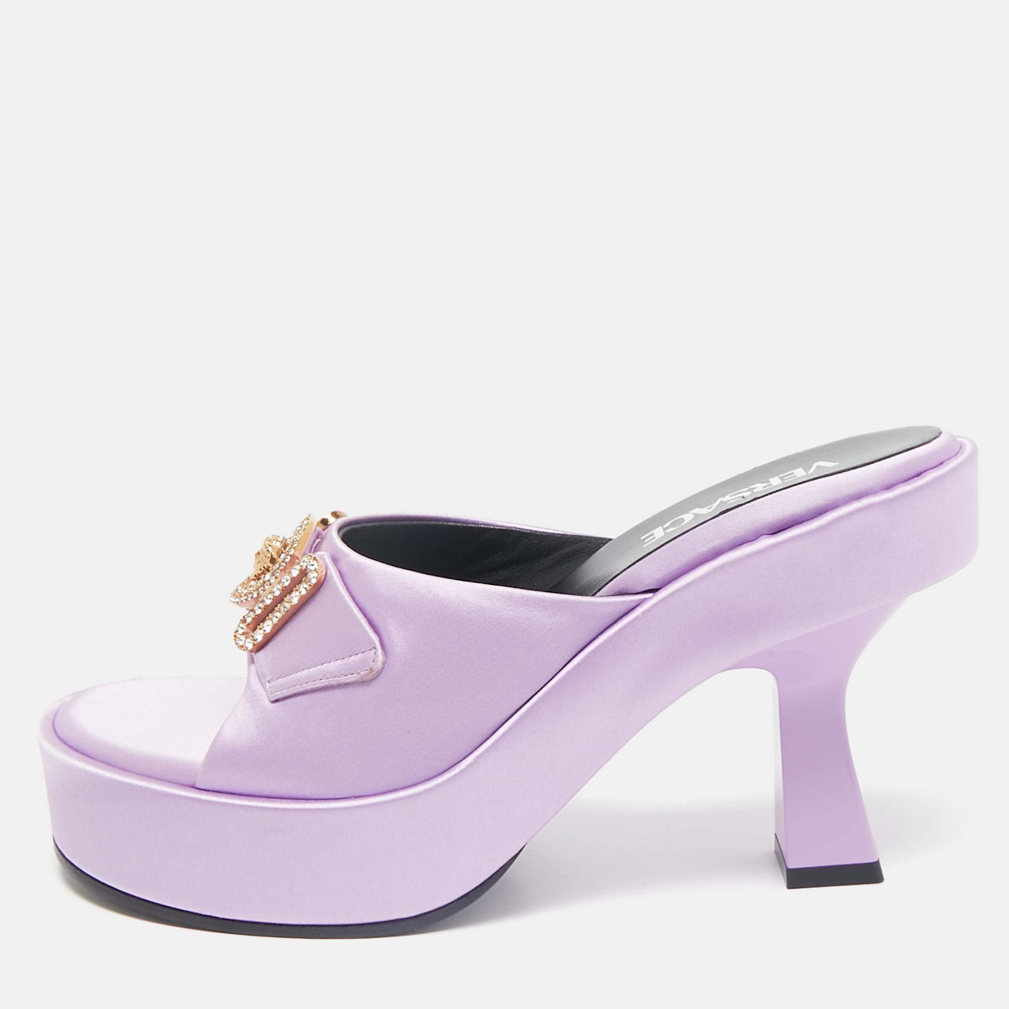 

Versace Purple Satin Medusa Biggie Mules Size