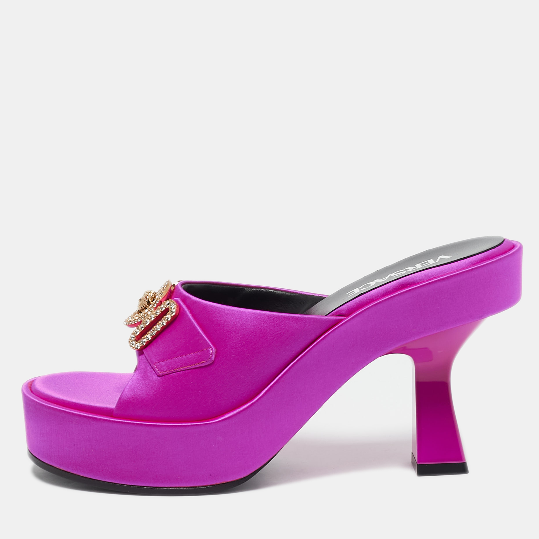 

Versace Fuchsia Satin Medusa Biggie Mules Size, Pink