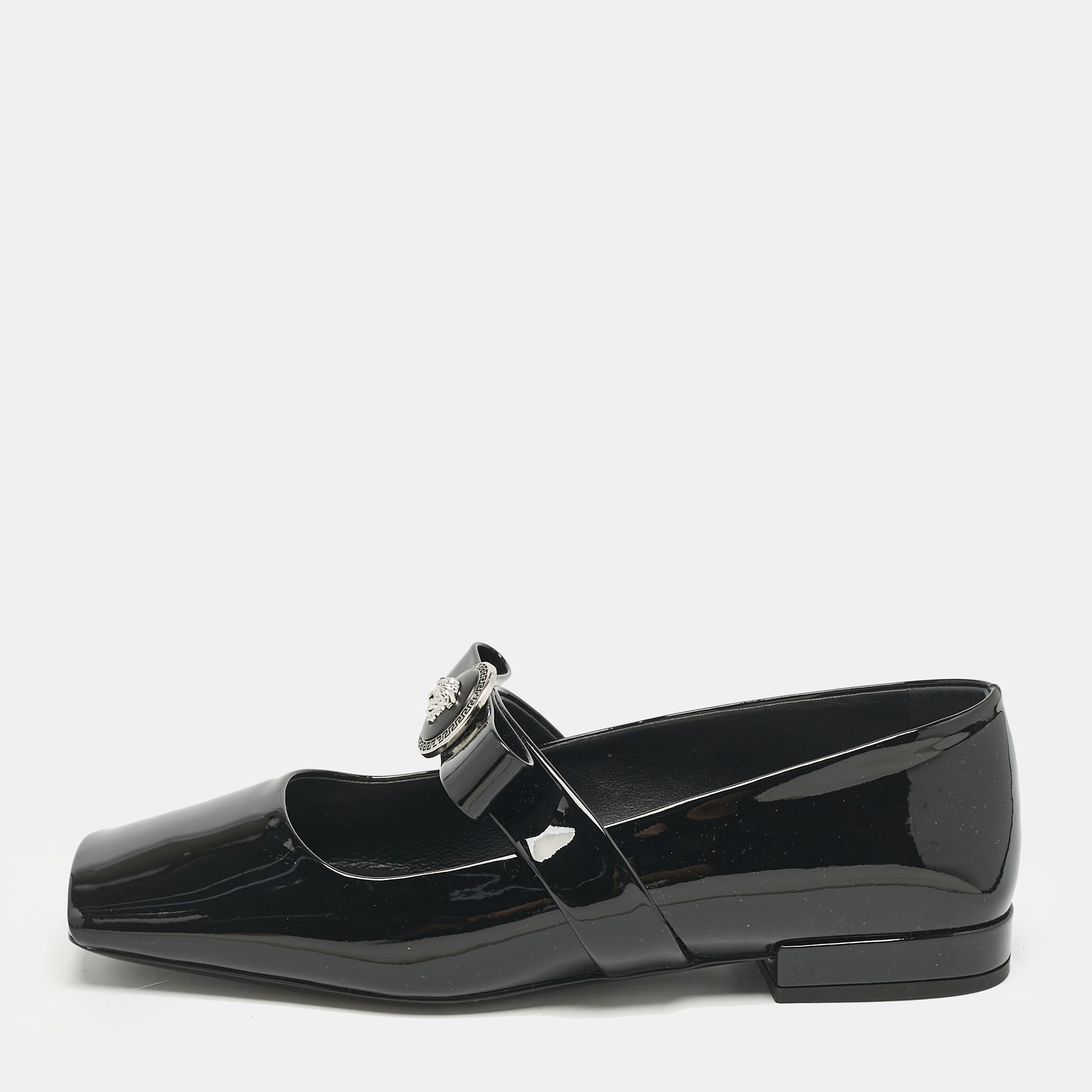 

Versace Black Patent Leather Gianni Ribbon Ballet Flats Size