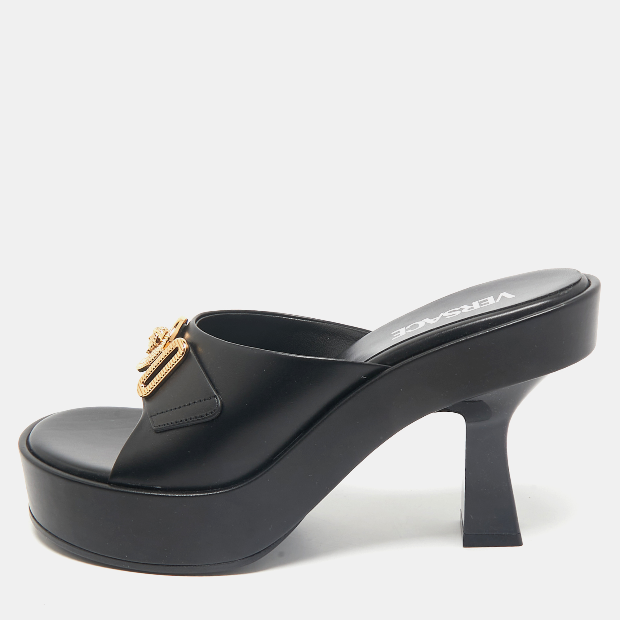 

Versace Black Leather Medusa Biggie Mules Size