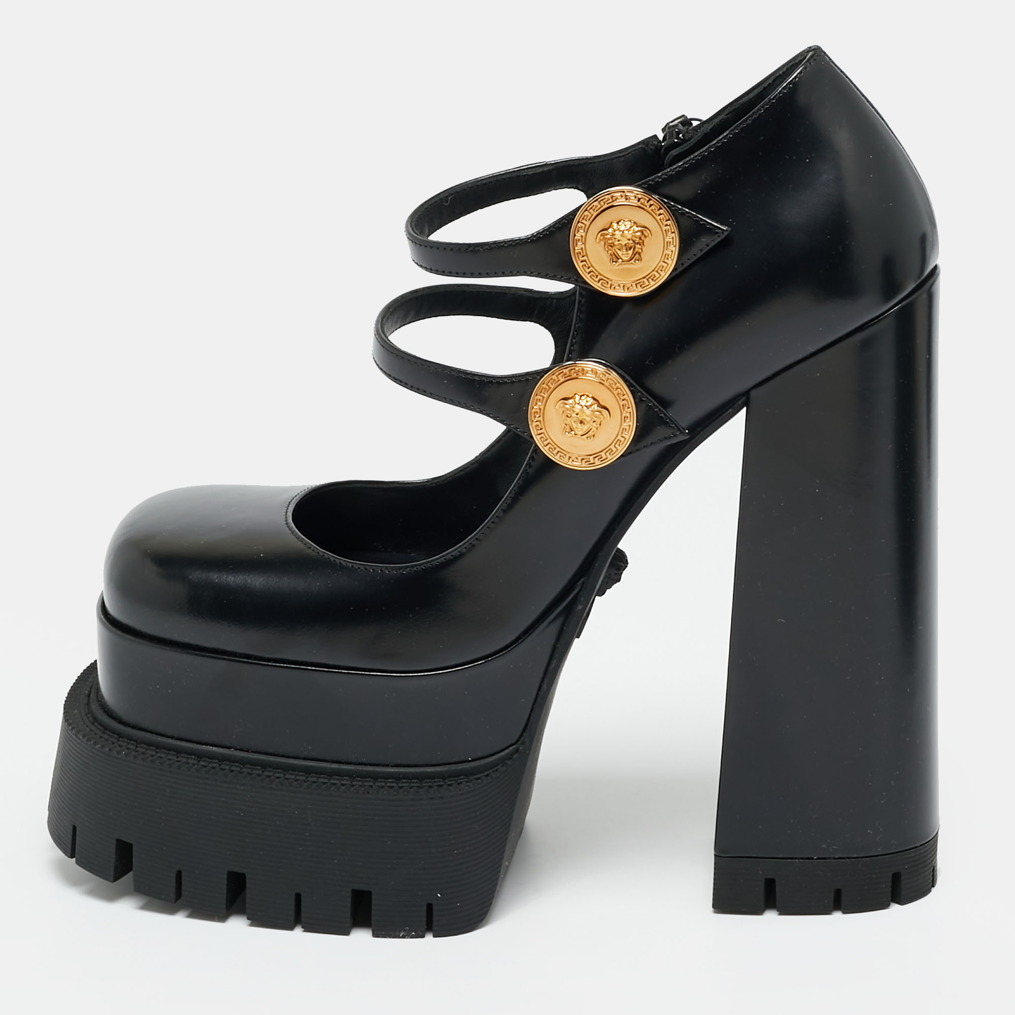 

Versace Medusa Aevitas Size  Black Leather Platform Pumps