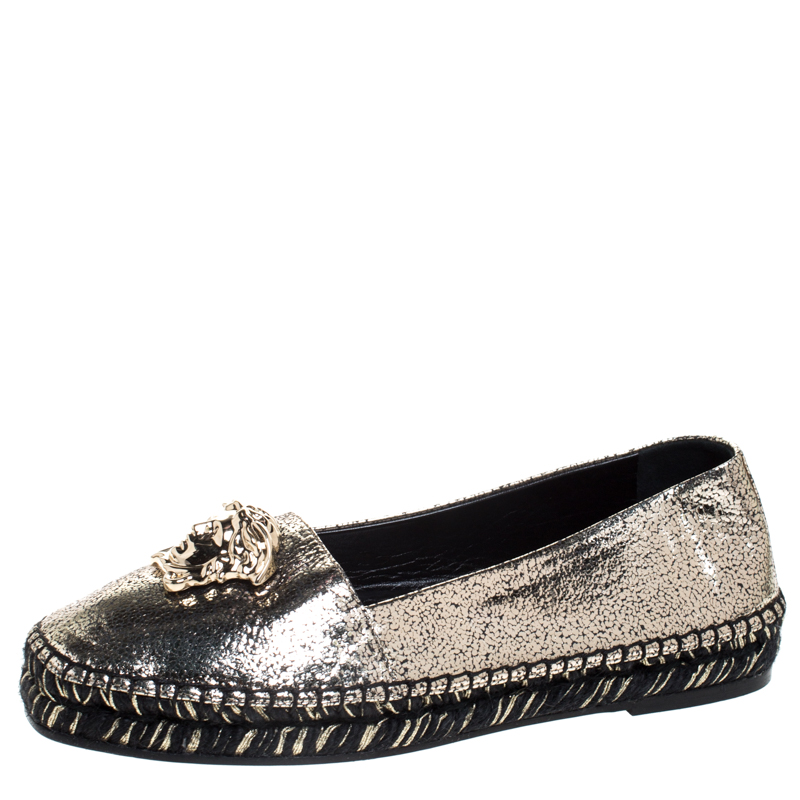 Versace Metallic Gold Medusa Slip On Espadrille Flats Size 37