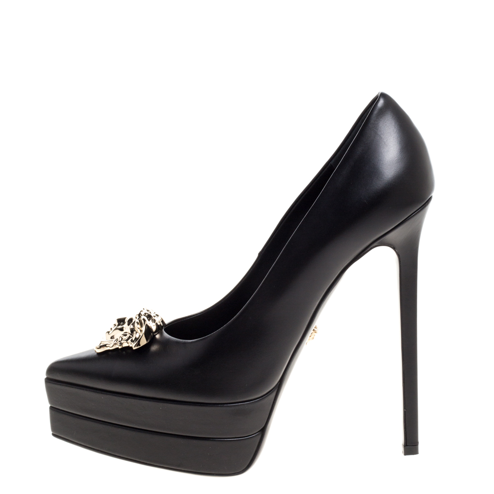 

Versace Black Leather Medusa Platform Pointed Toe Pumps Size
