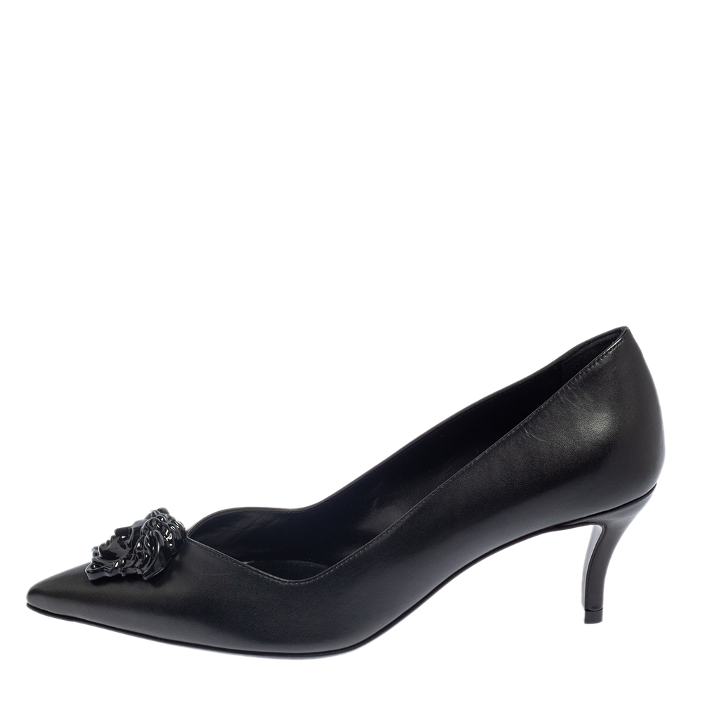 

Versace Black Leather Medusa Pointed Toe Pumps Size